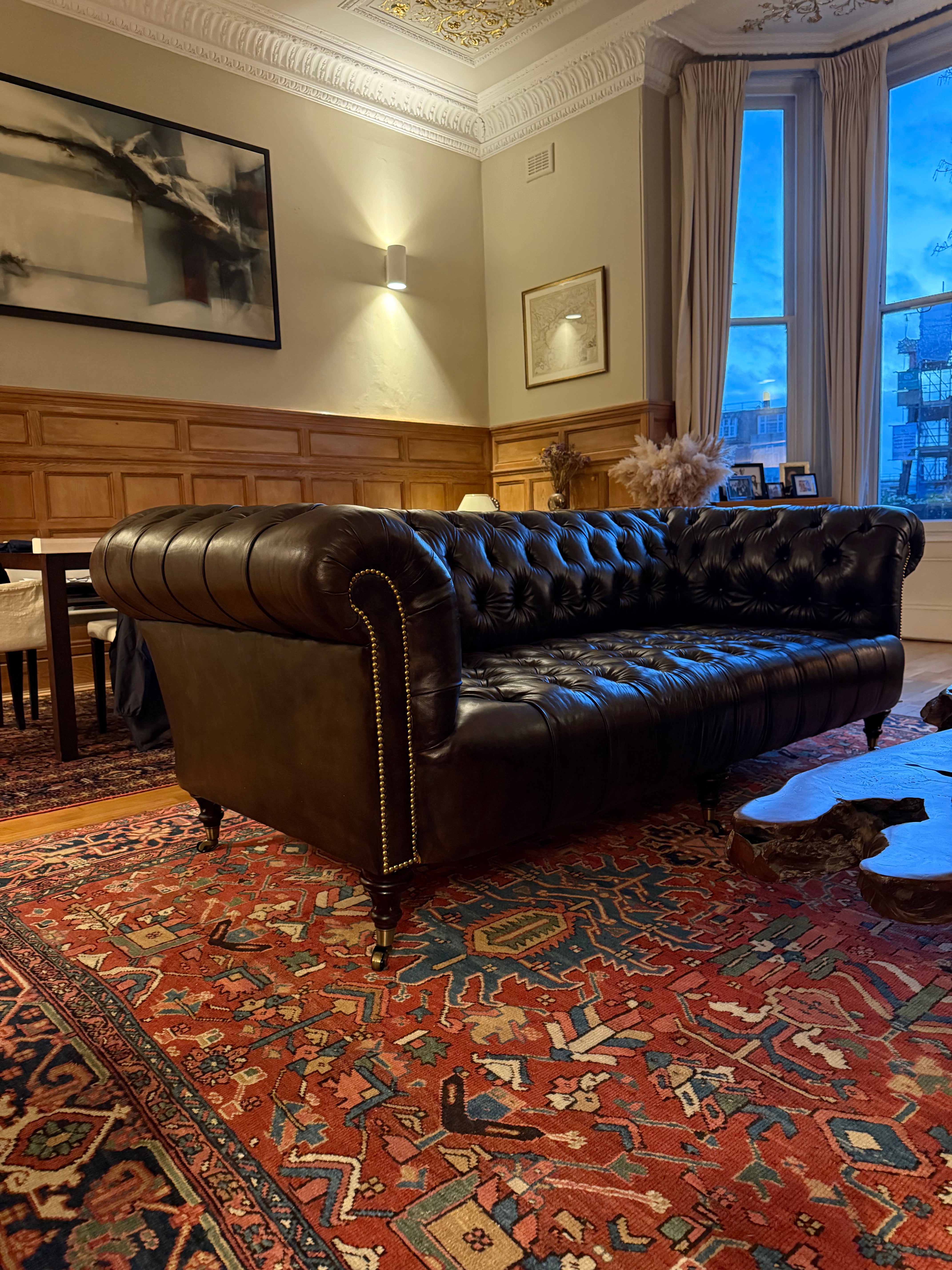 Our Ex-Display Freud Leather Chesterfield Sofa in Hand Dyed Blonde Walnut