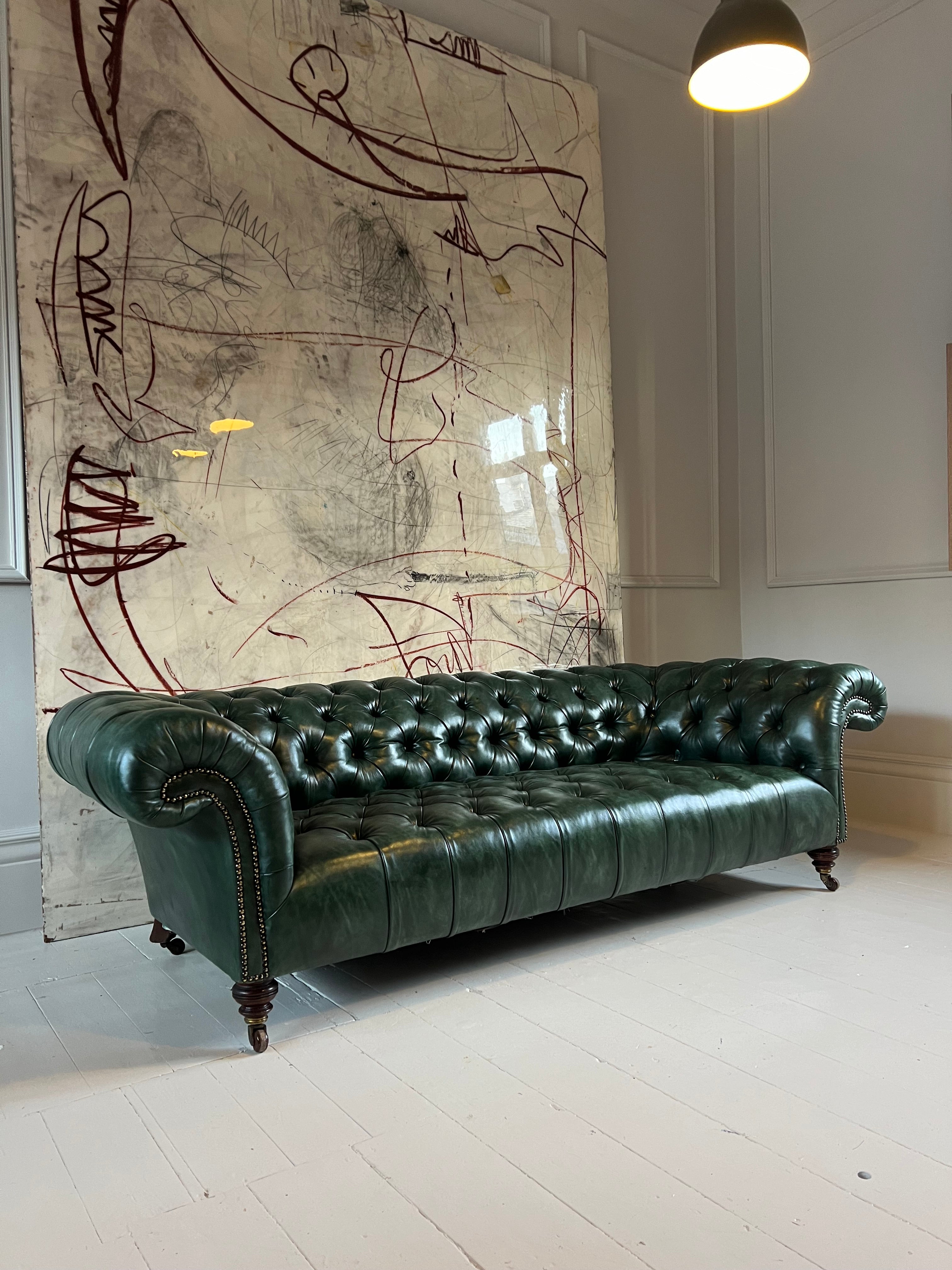 Antique Leather Howard & Son's Chesterfield Sofa - Hand Dyed in our British Racing Green