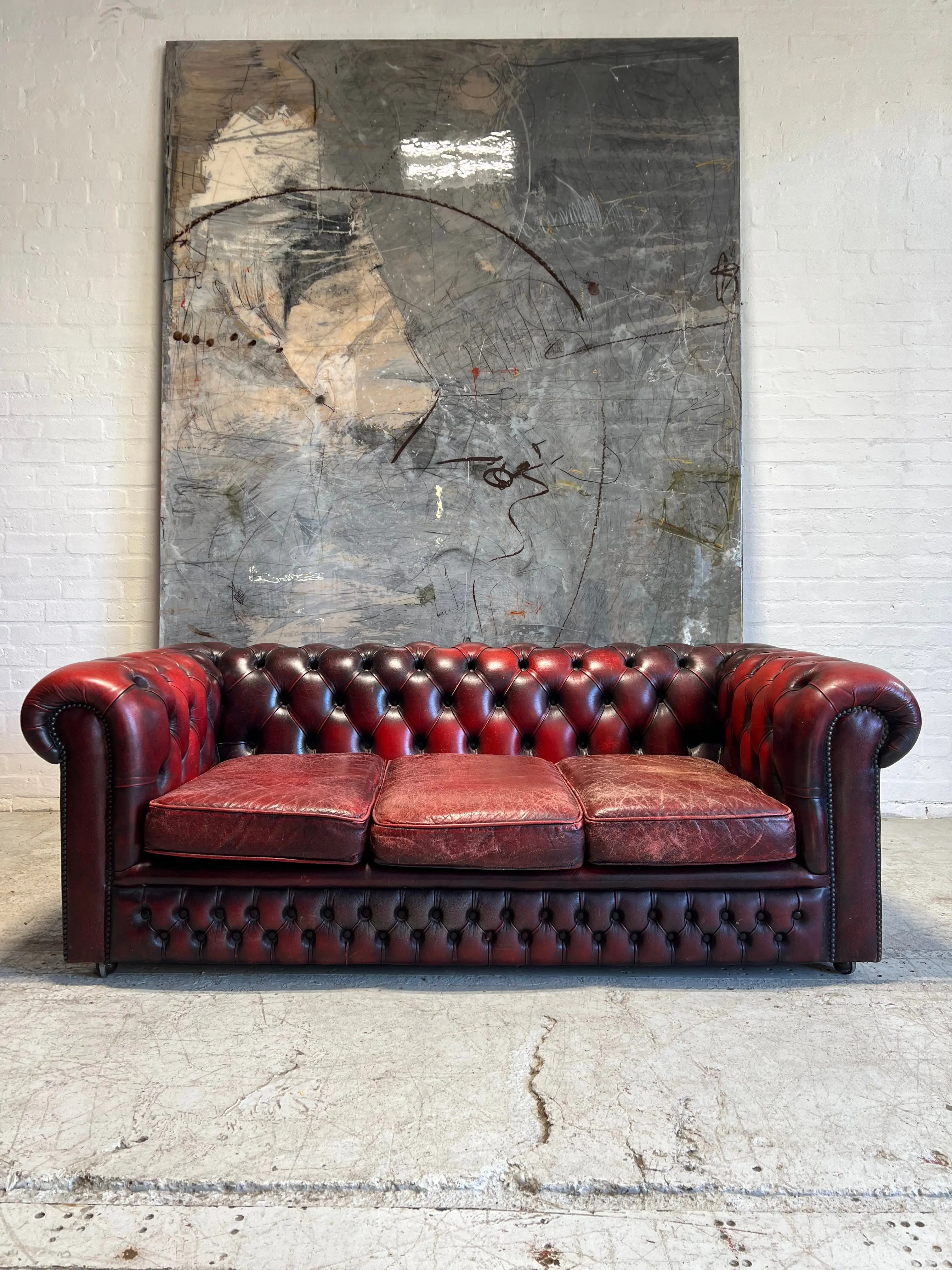 A Really Great Rustic Wine 3 Seat Leather Chesterfield Sofa – Robinson ...