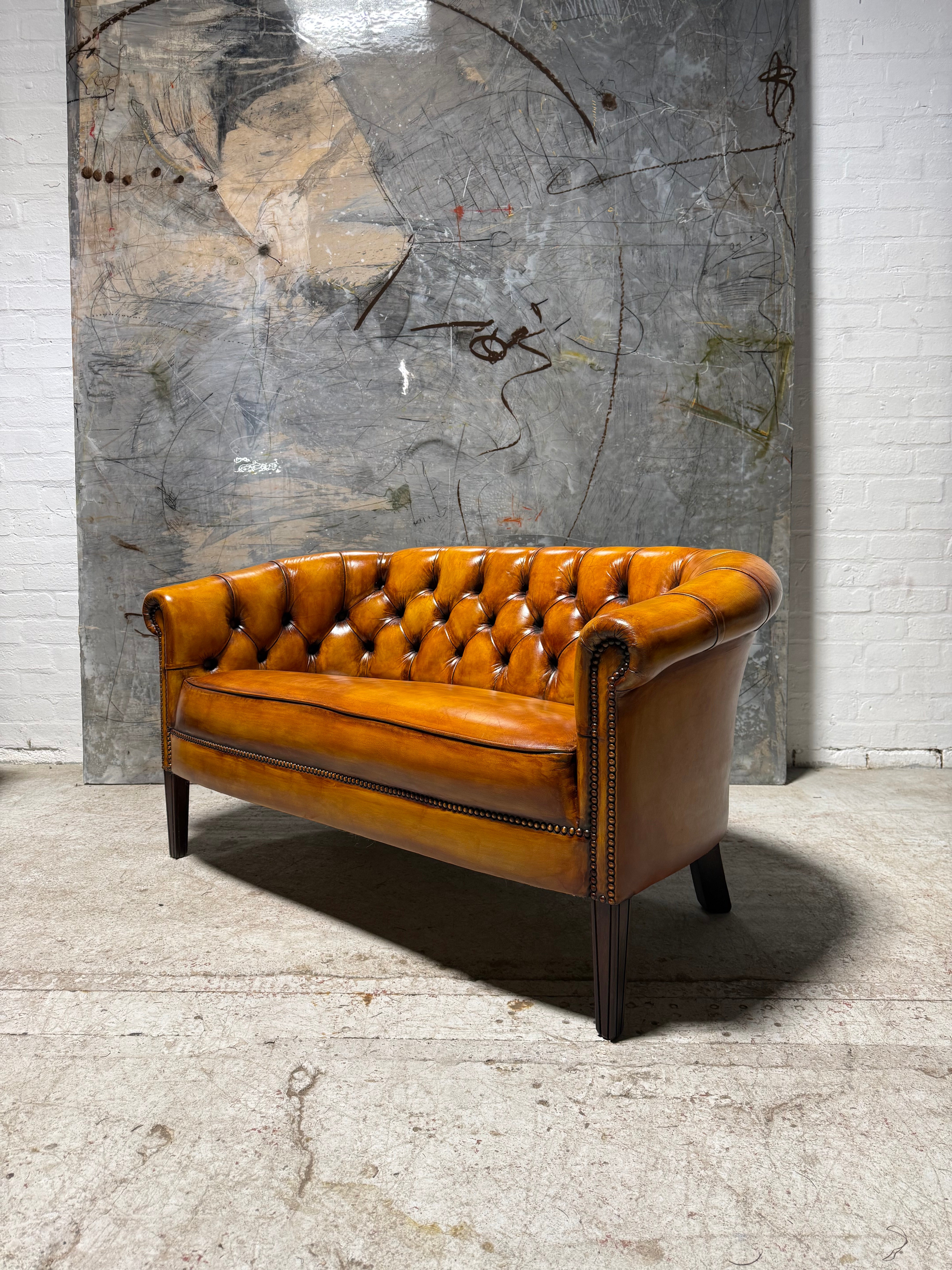 Lovely Hand Dyed Leather Office Sofa in Golden Tan