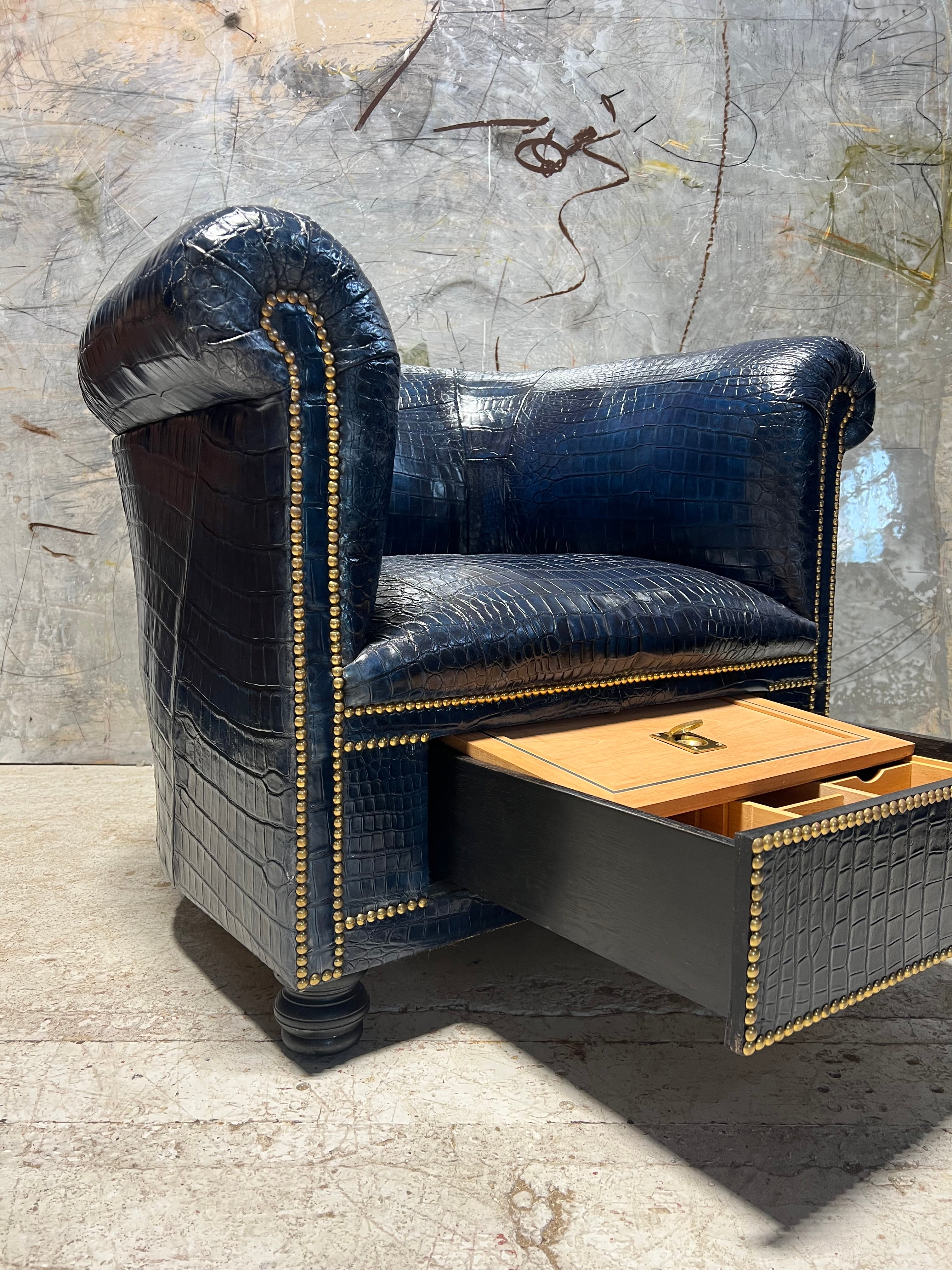 Crocodile Skin Gentleman’s Club Chair with Humidor