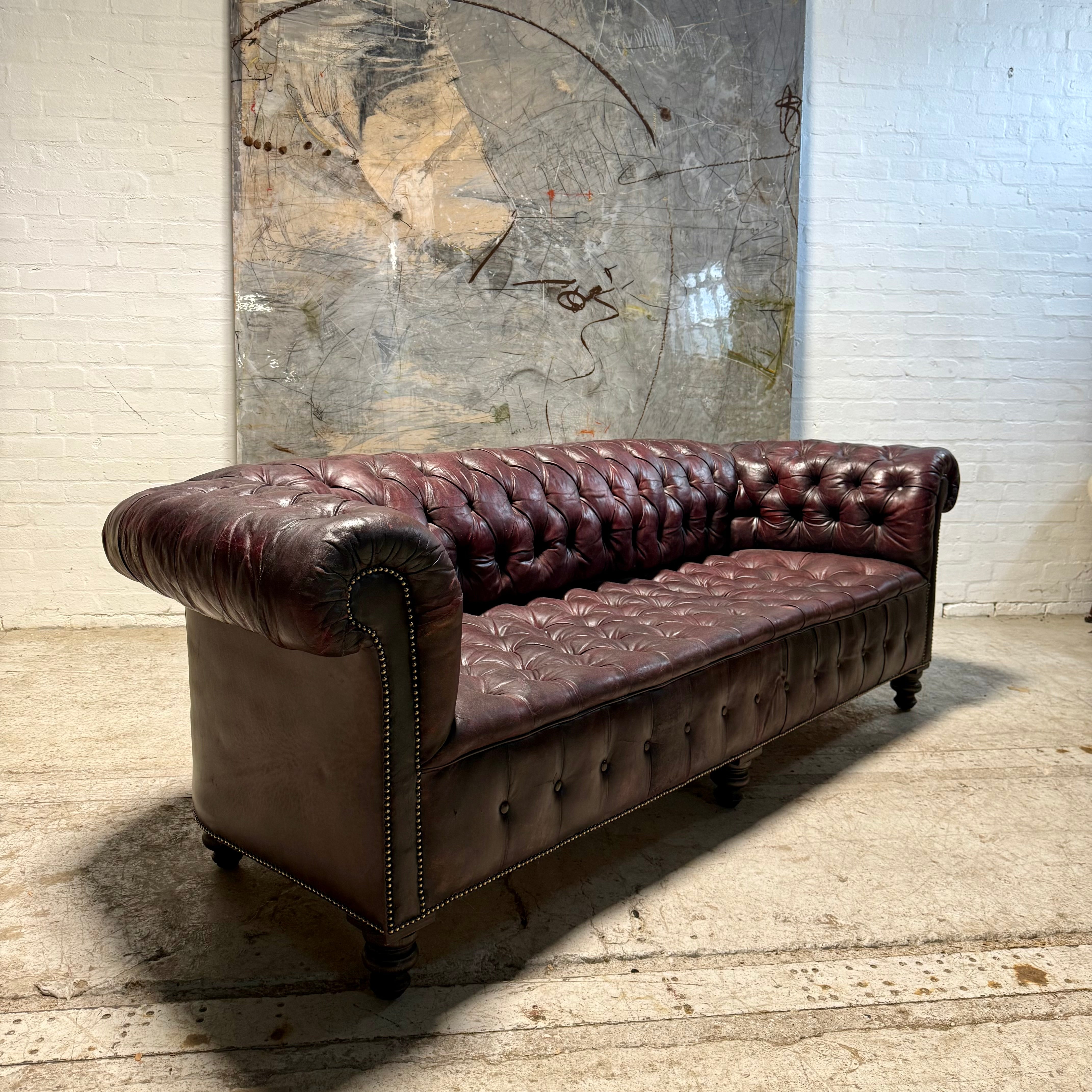 Exceptional Large Country House Leather Chesterfield Sofa Circa 1900