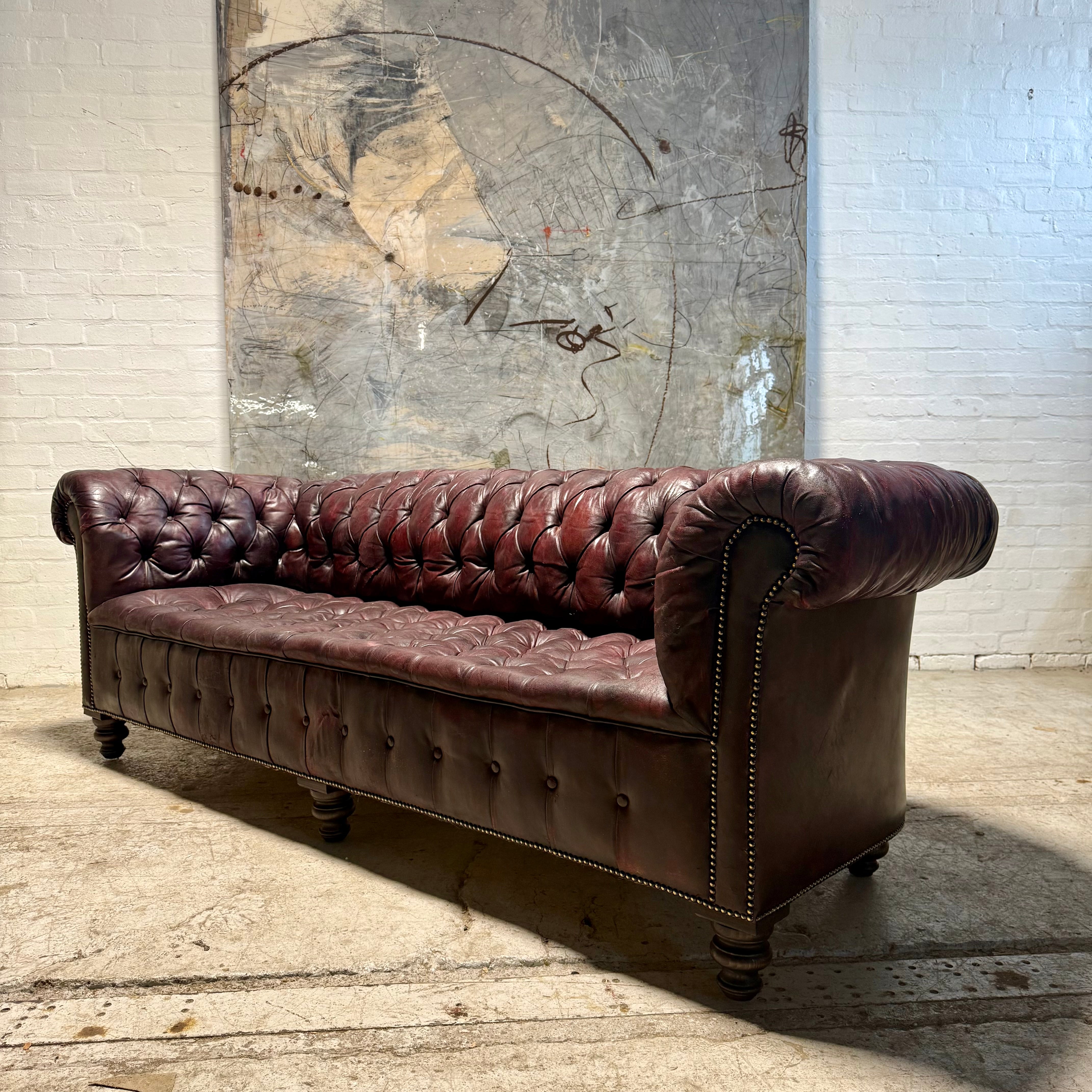 Exceptional Large Country House Leather Chesterfield Sofa Circa 1900