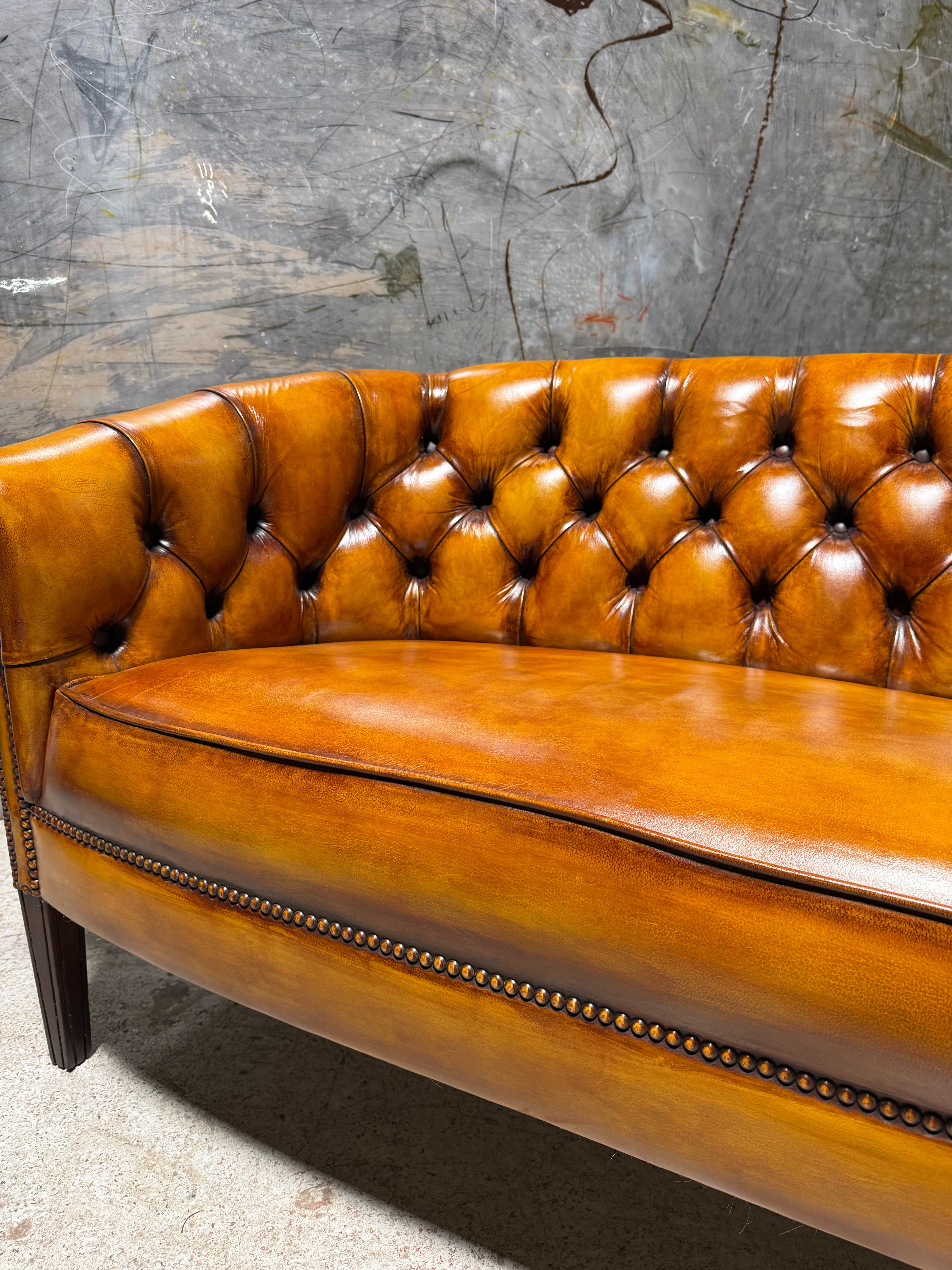 Lovely Hand Dyed Leather Office Sofa in Golden Tan