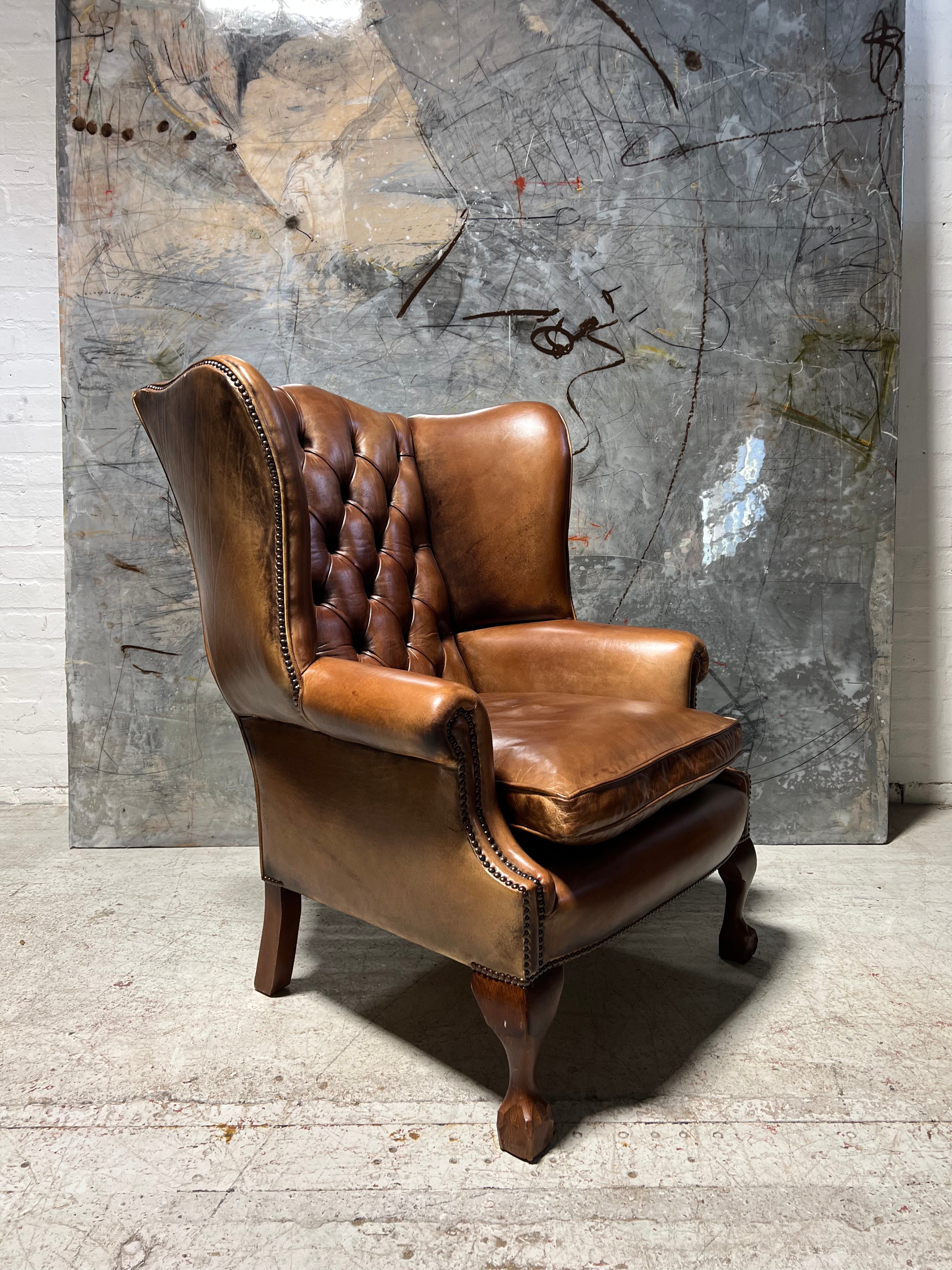 From Robbie William’s Compton Bassett House - Stunning MidC Vintage Leather Wing Back Chair