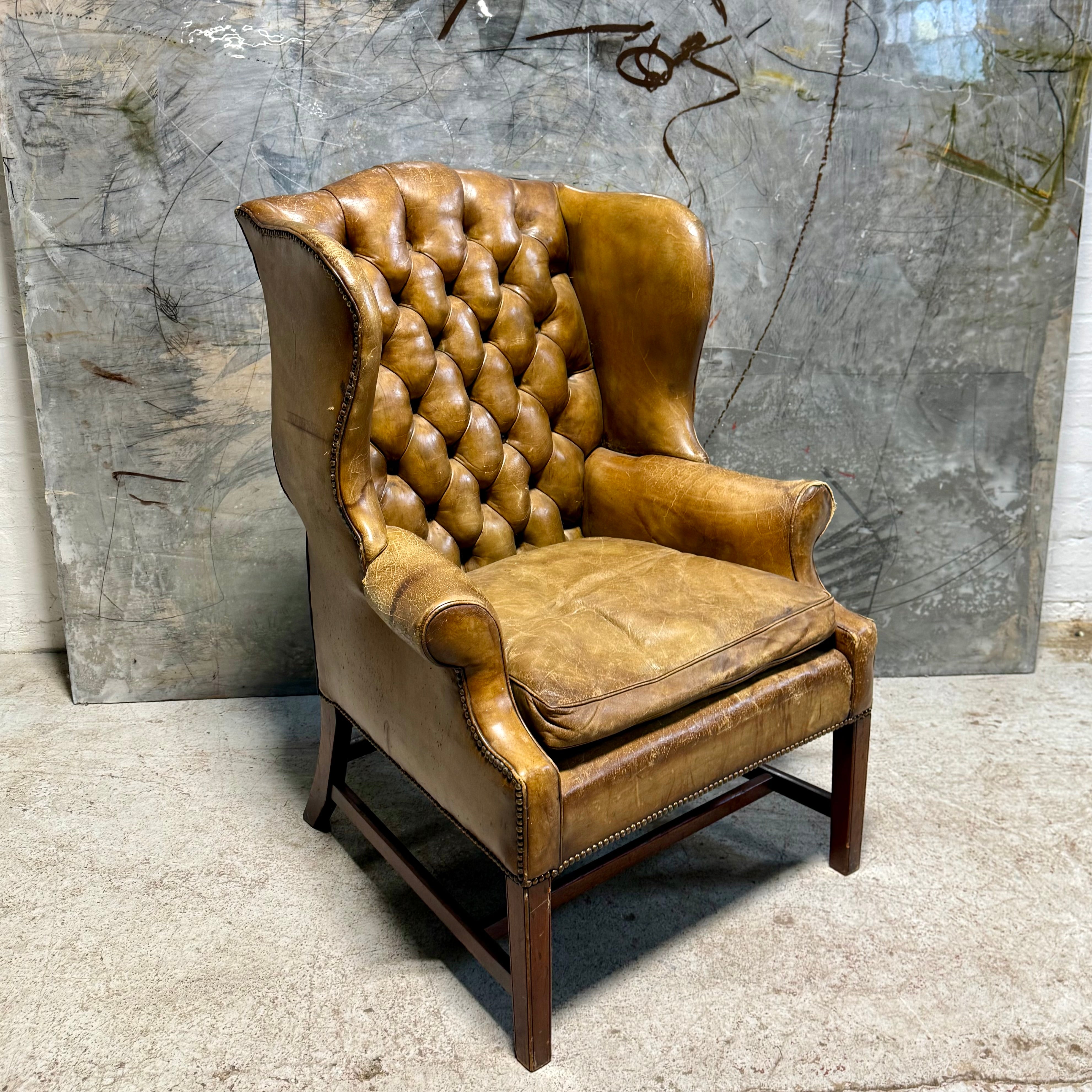 Amazing MidC Hand Dyed Leather Wing Back Chair