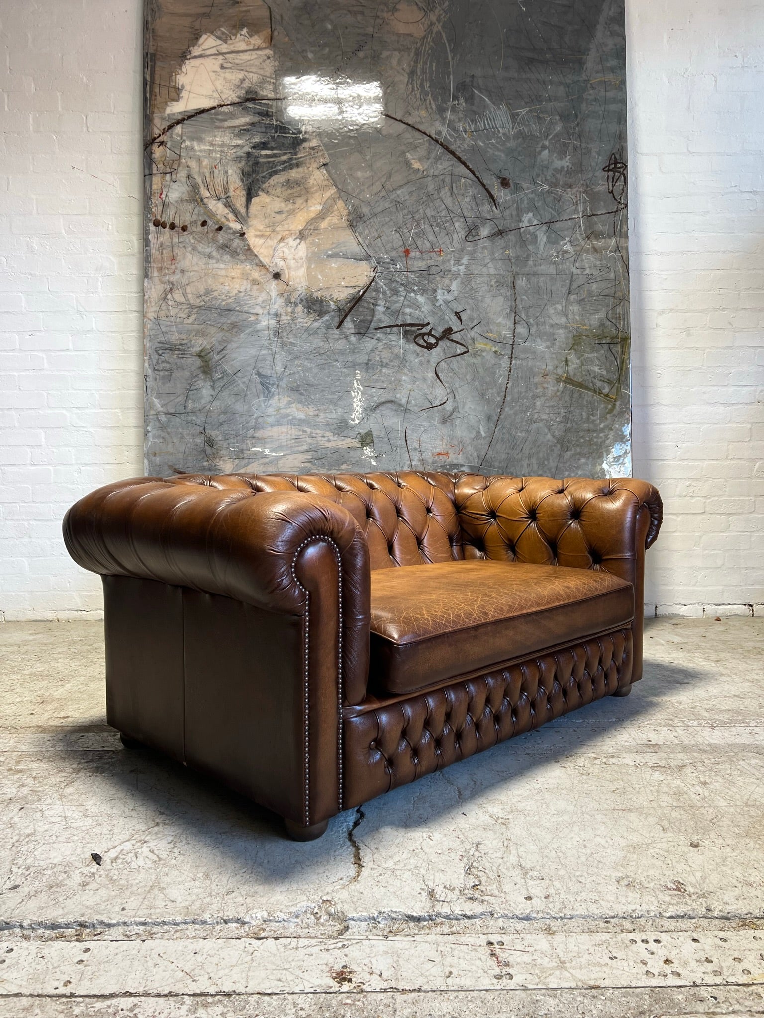 A Lovely Caramel Tan Leather Chesterfield 2 Seater Sofas