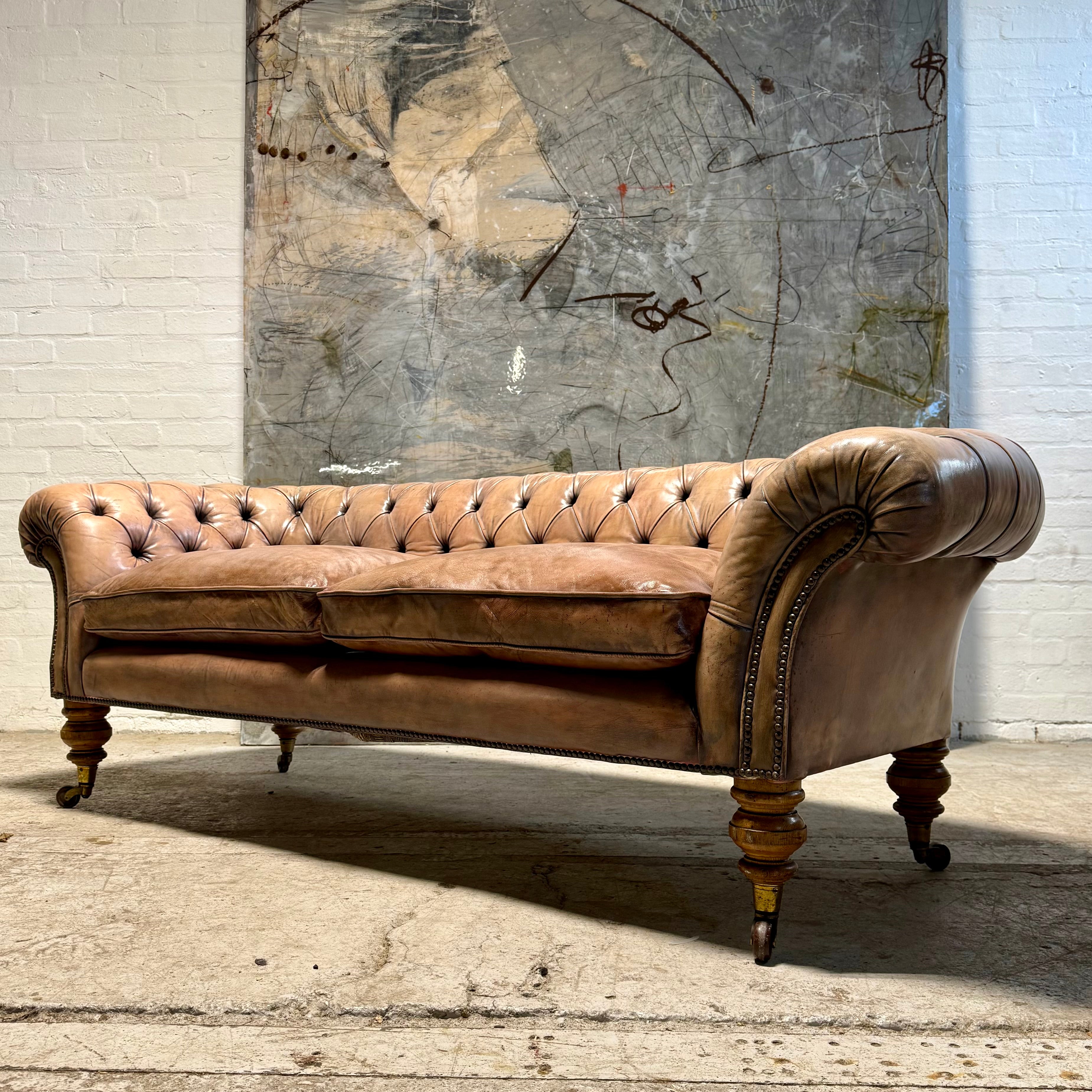 Very Beautiful 19thC Leather Chesterfield Sofa in Hand Dyed Leathers