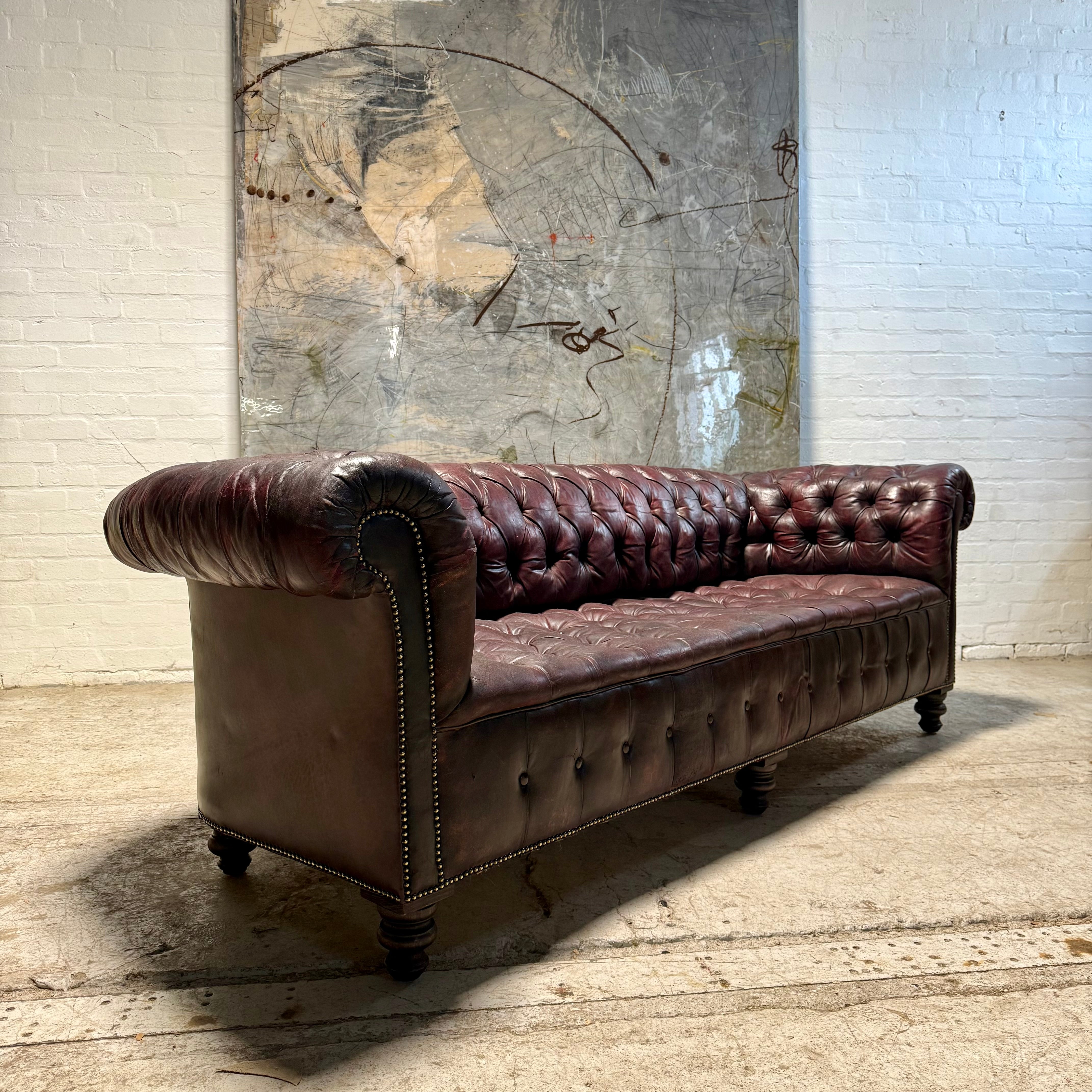Exceptional Large Country House Leather Chesterfield Sofa Circa 1900