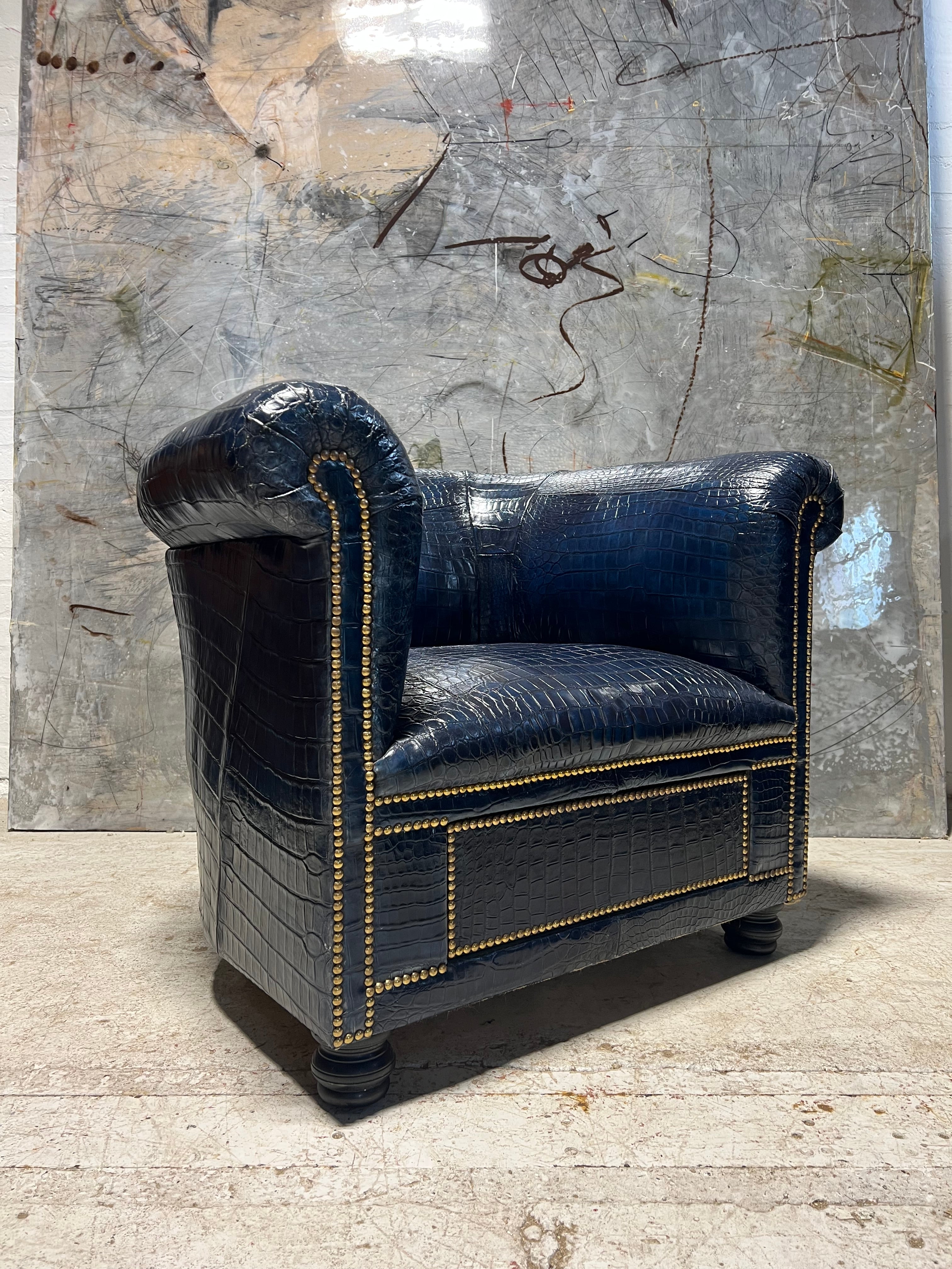 Crocodile Skin Gentleman’s Club Chair with Humidor