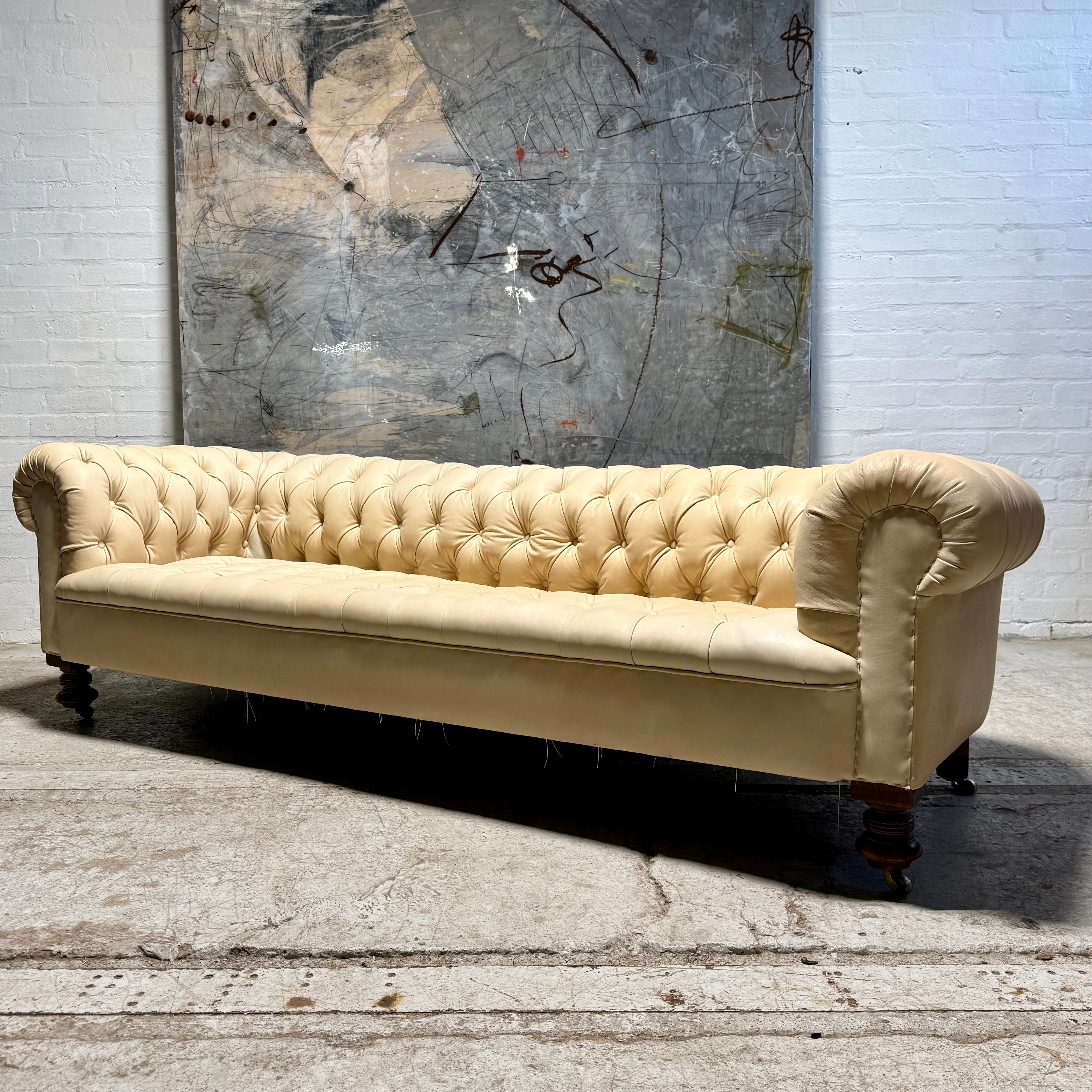 250cm Early 20thC Antique Leather Chesterfield Sofa (to be hand dyed)