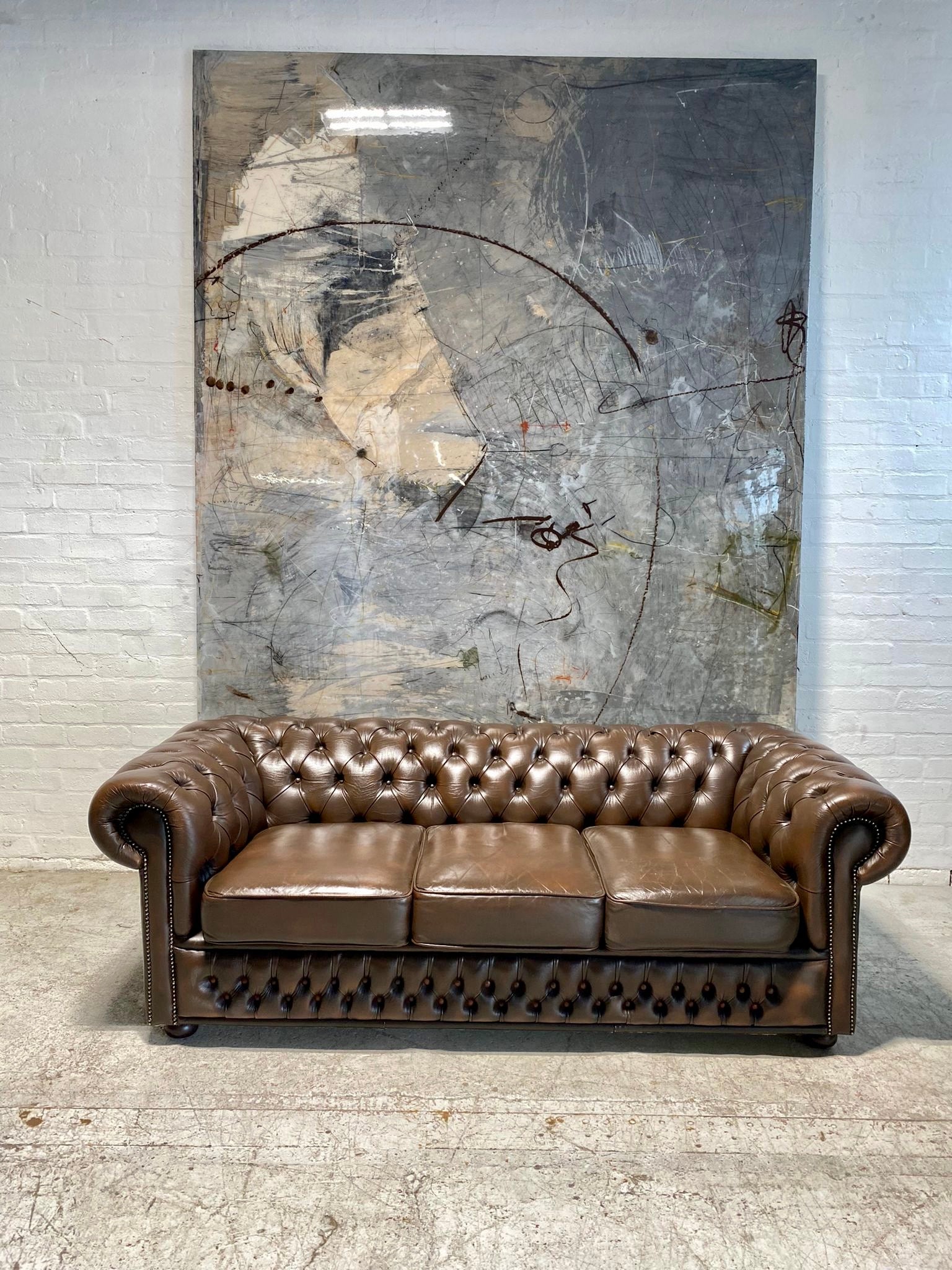 Very Smart Second Hand Leather Chesterfield Sofa in Brown Leather