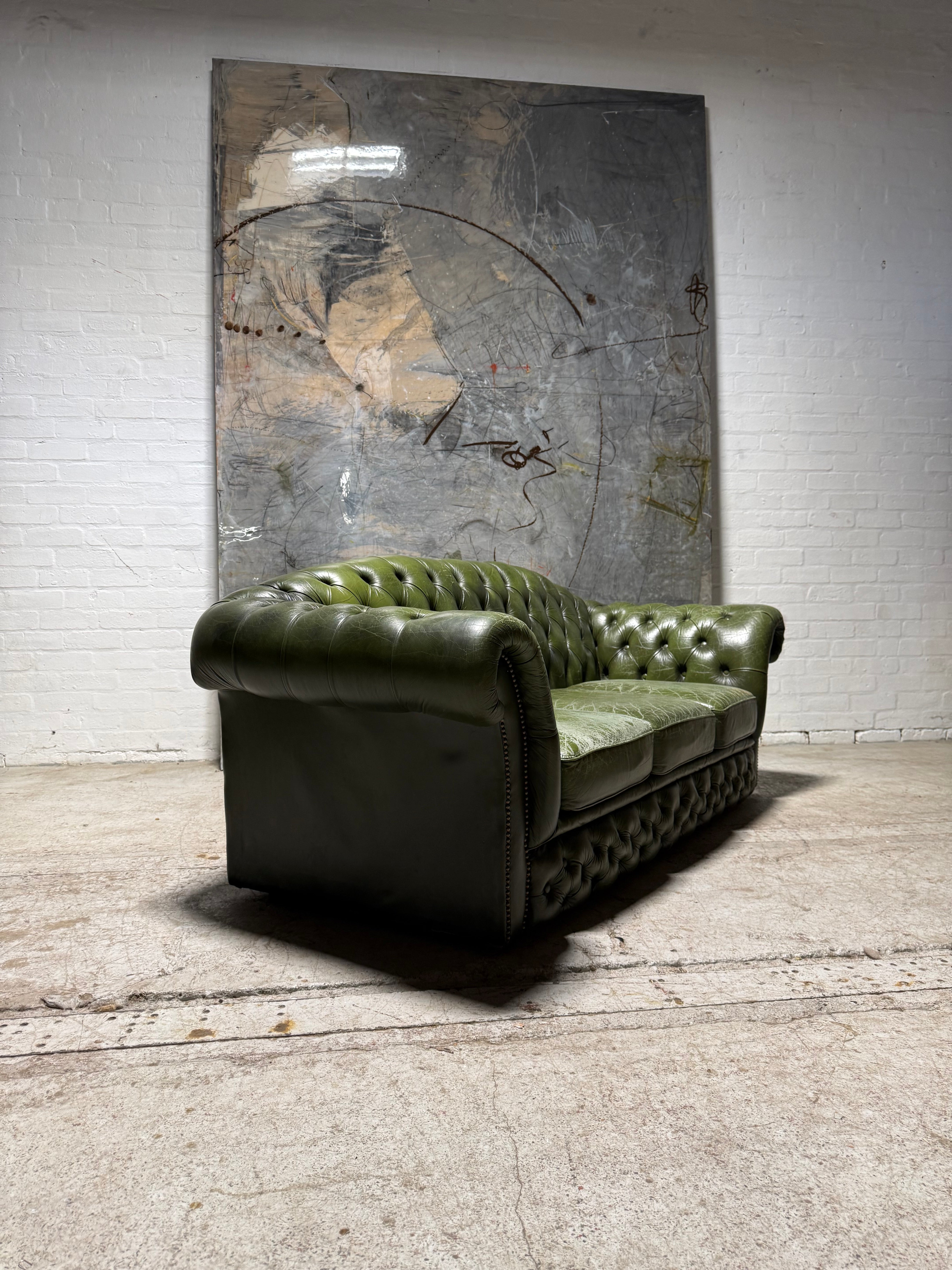 1 of Matching Pair of Lovely Second Hand Green Leather Chesterfield Sofa’s
