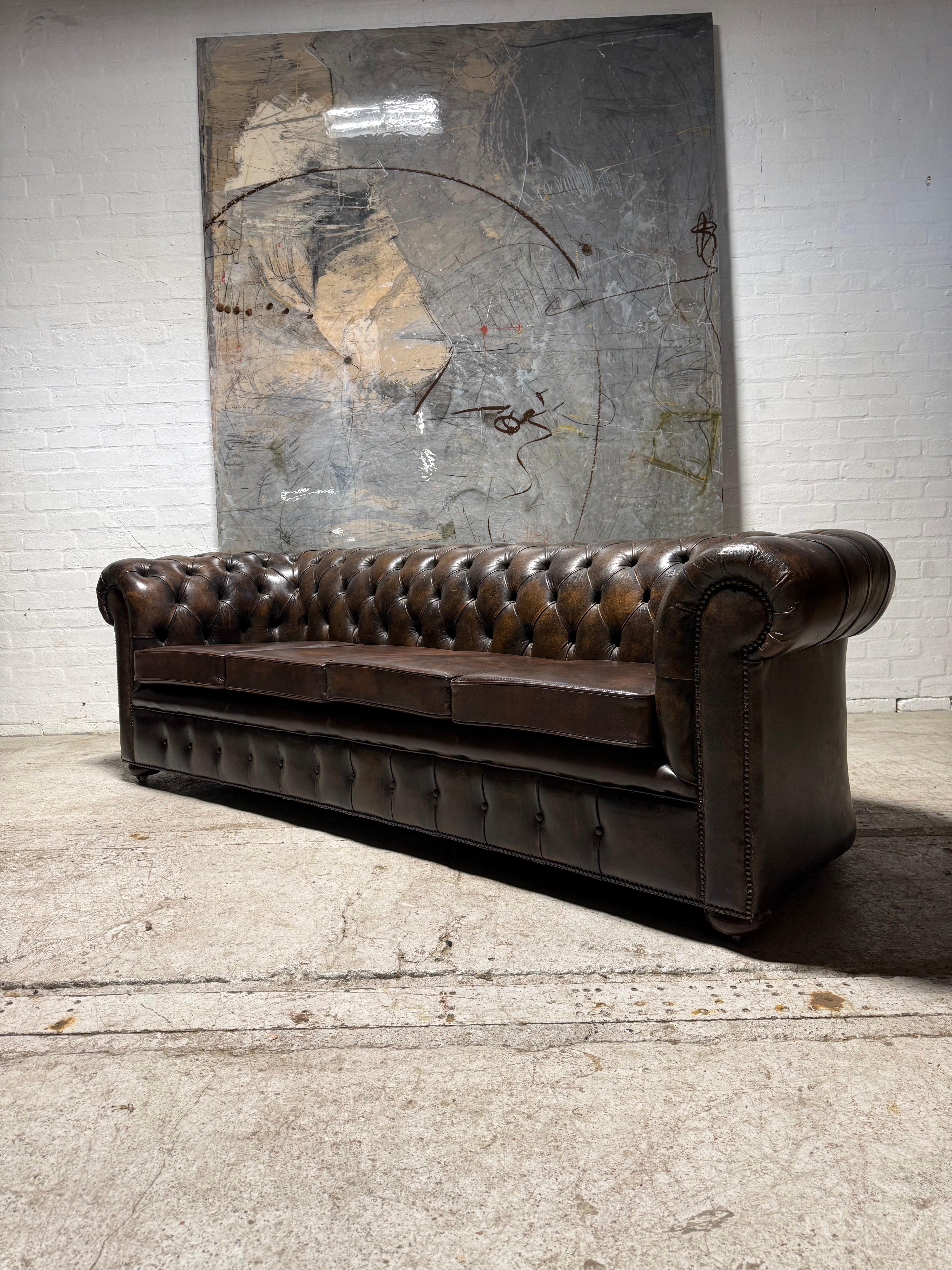 1 of Pair - Very Very well built 4 Seater Leather Chesterfield Sofa