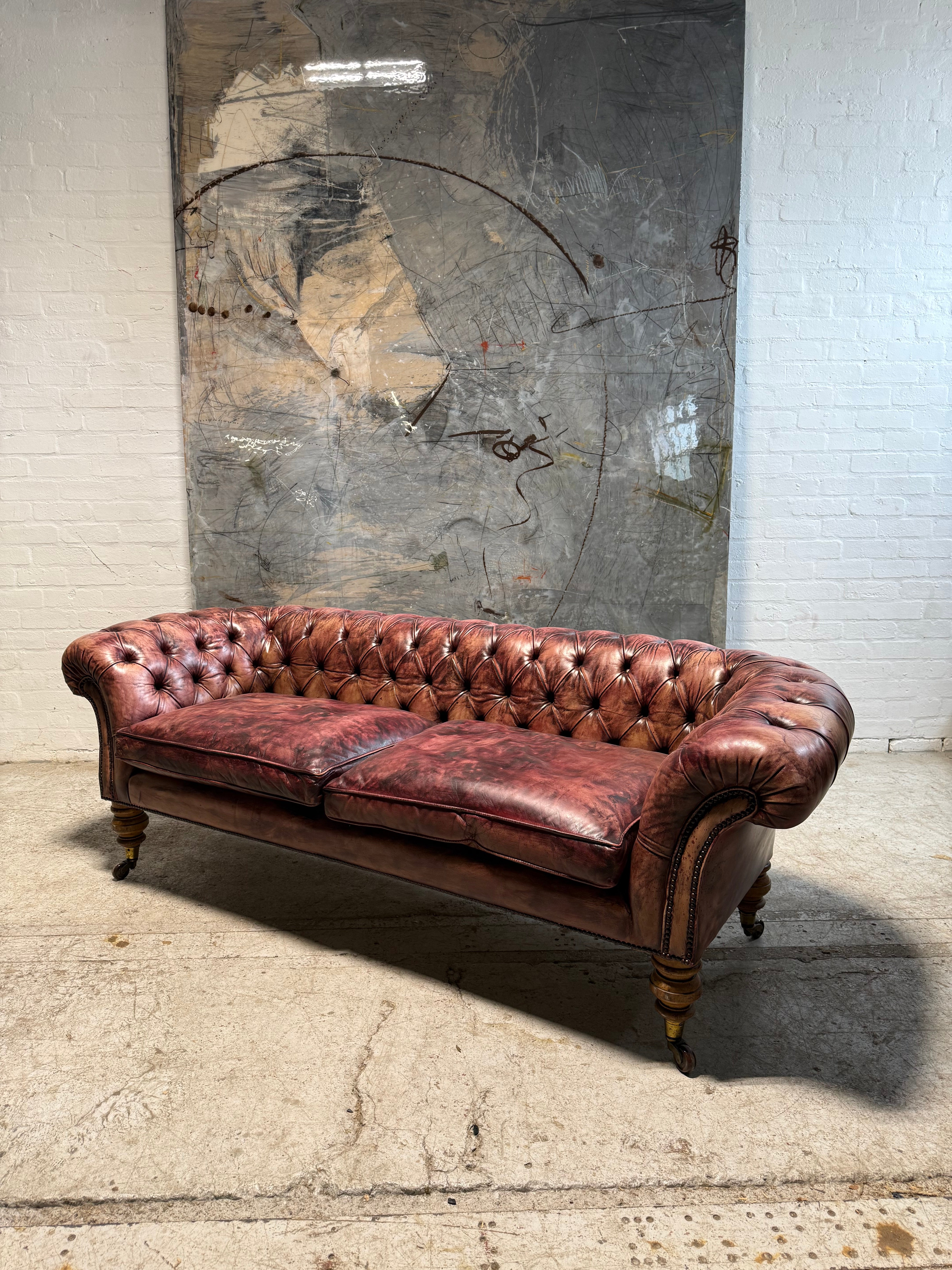 Very Beautiful 19thC Leather Chesterfield Sofa in Hand Dyed Leathers