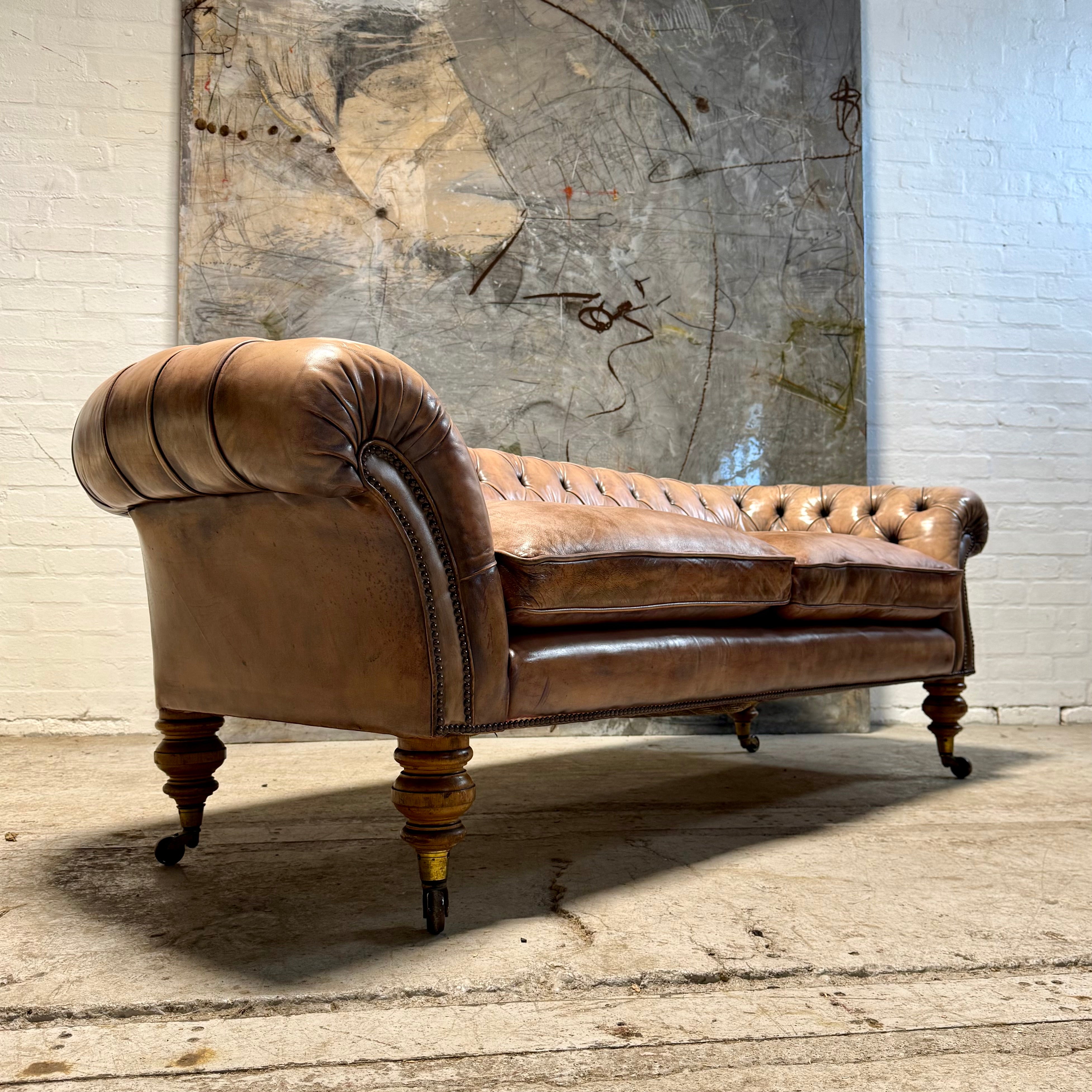 Very Beautiful 19thC Leather Chesterfield Sofa in Hand Dyed Leathers