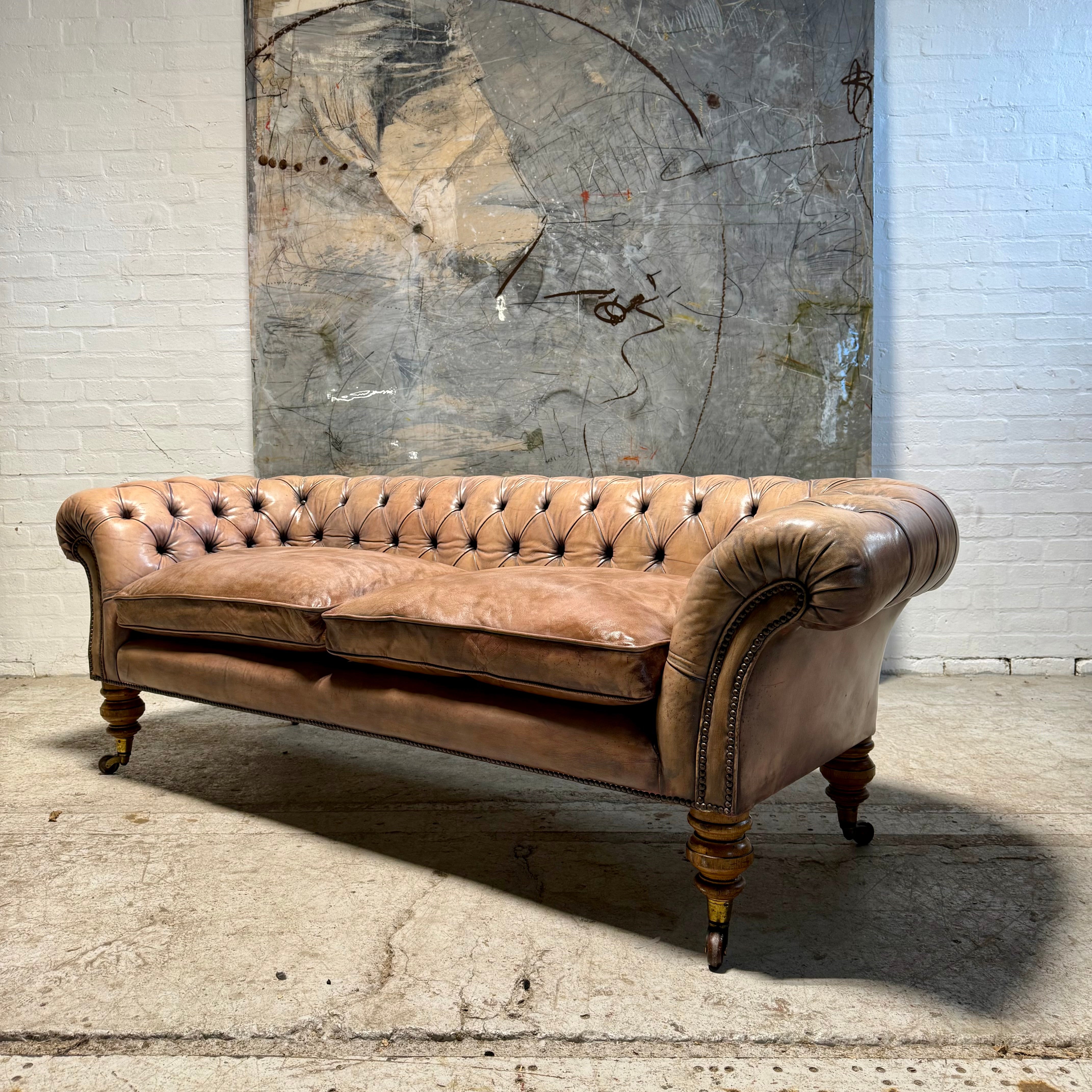 Very Beautiful 19thC Leather Chesterfield Sofa in Hand Dyed Leathers