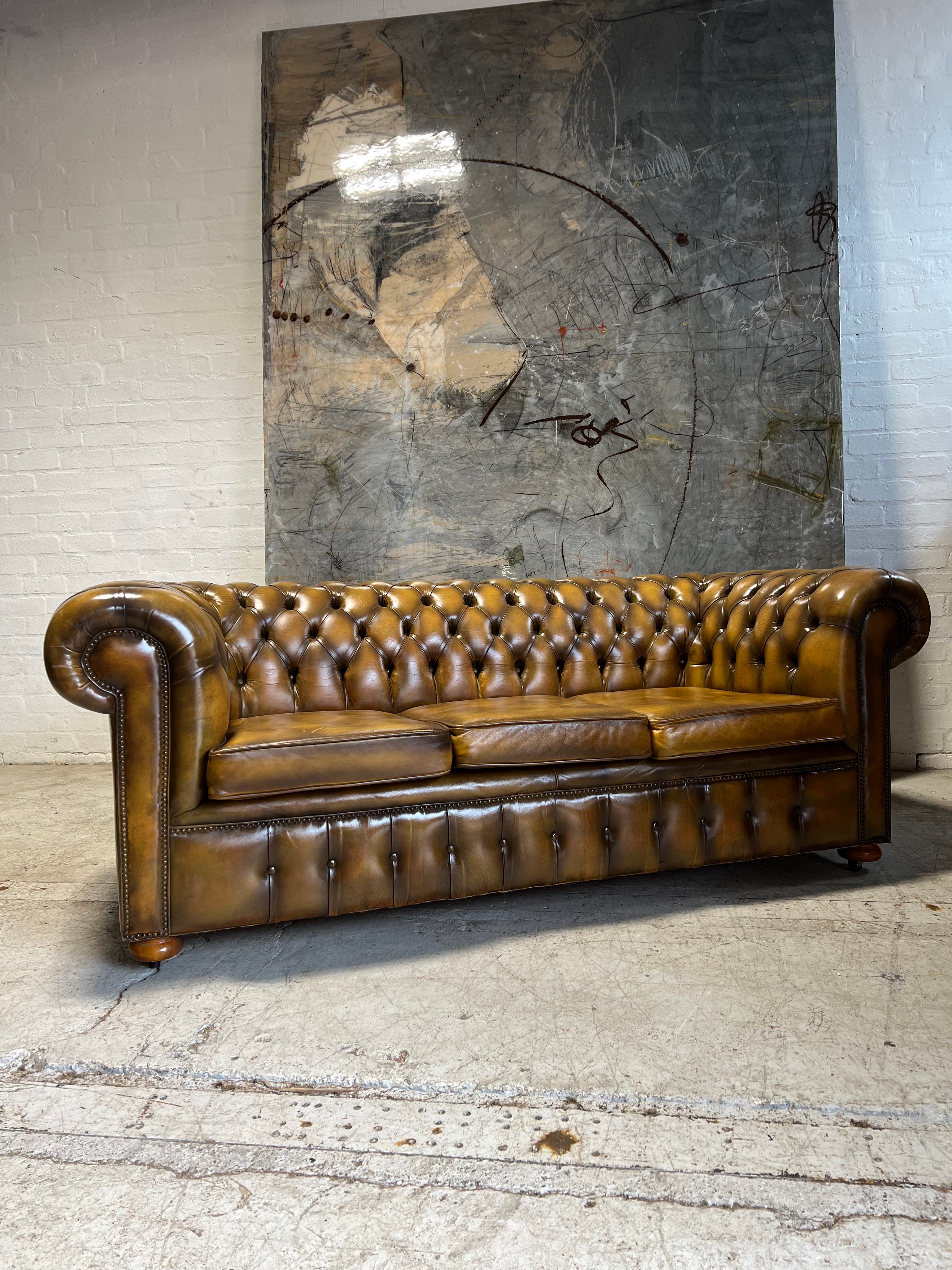 Beautifully Patinated MidC Chesterfield Sofa