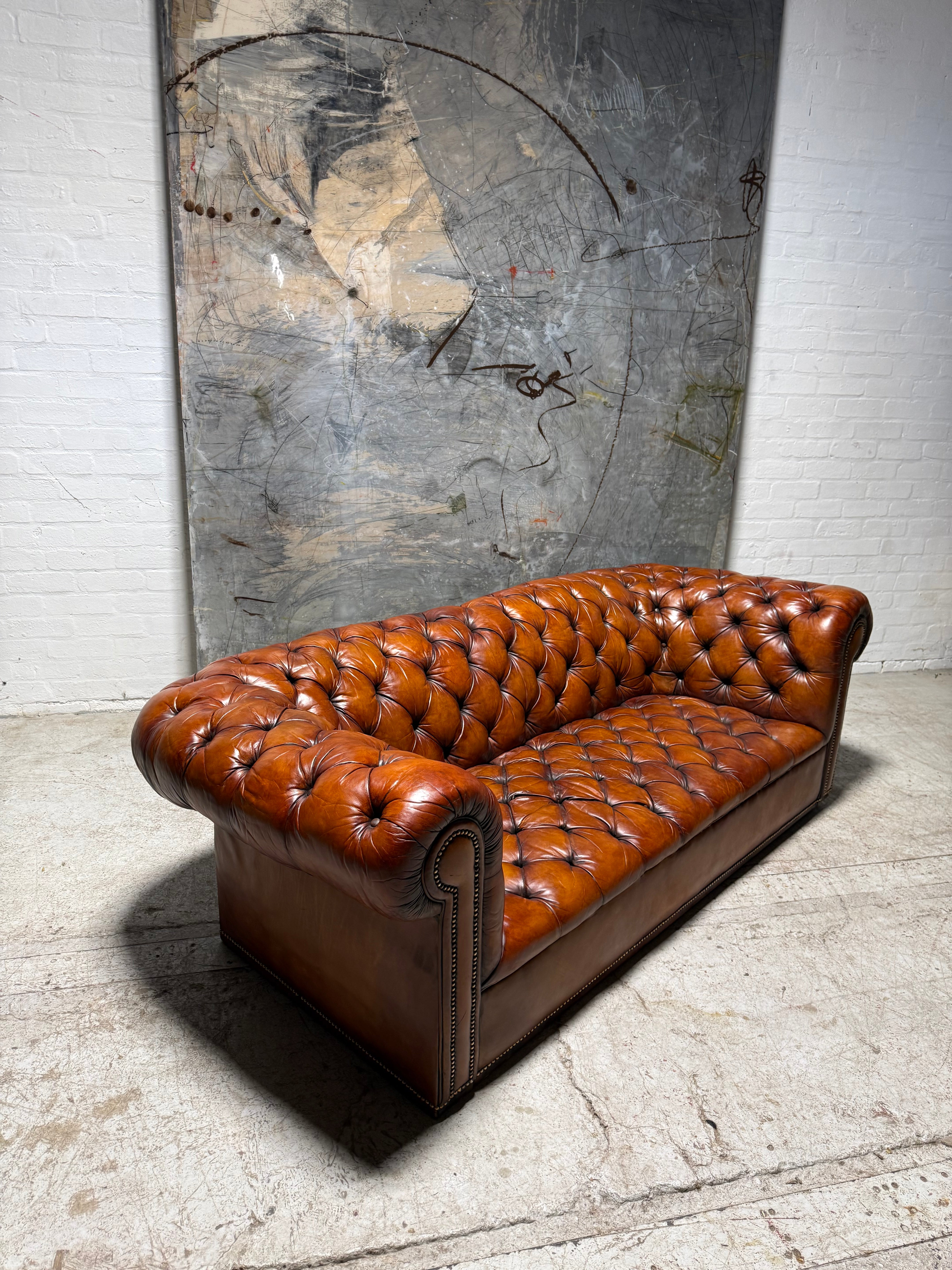 Very Good Early 20thC Antique Leather Chesterfield Sofa