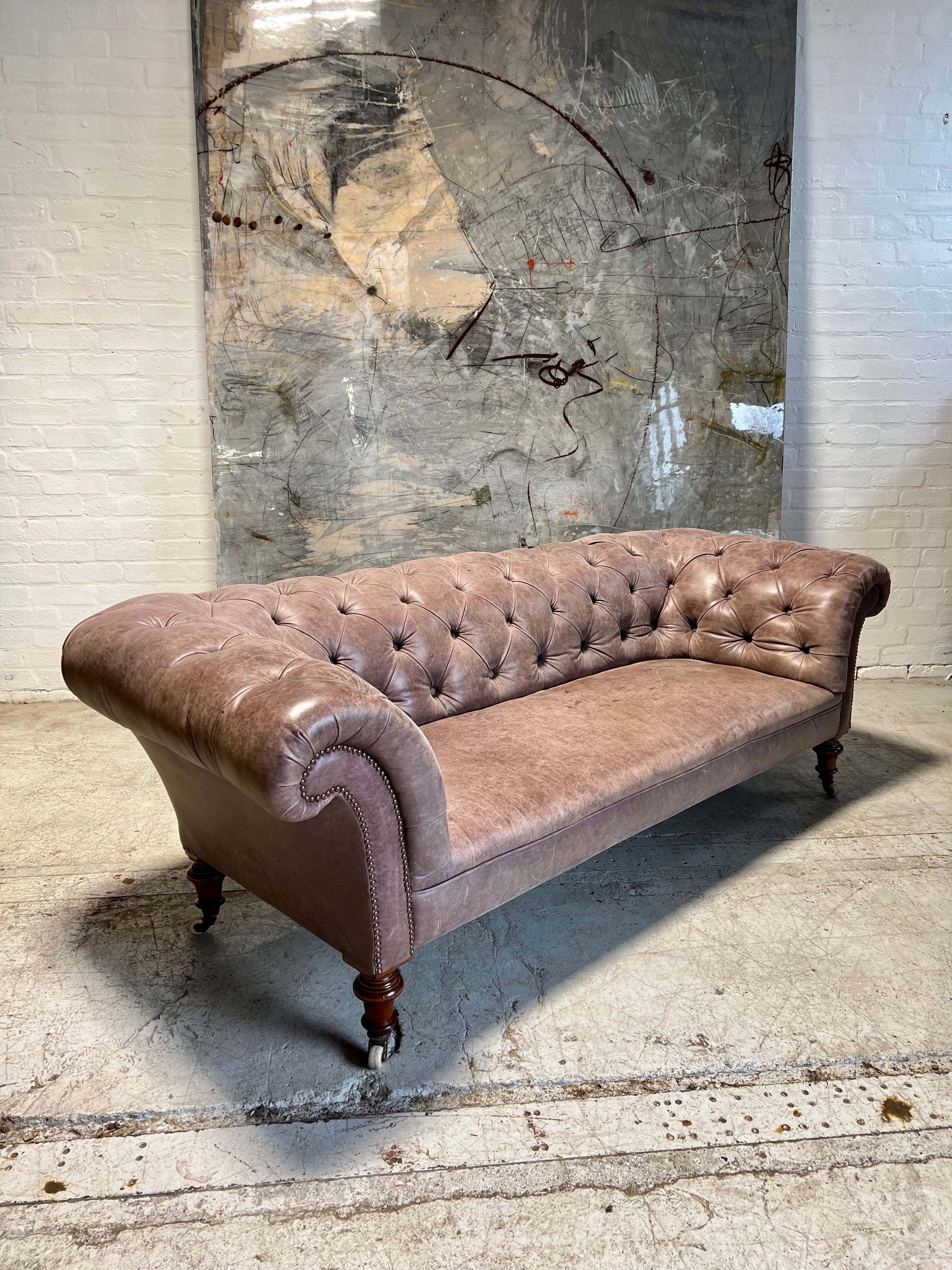 A Very Elegant Antique 19thC Leather Chesterfield Sofa in the Manner of Holland & Sons