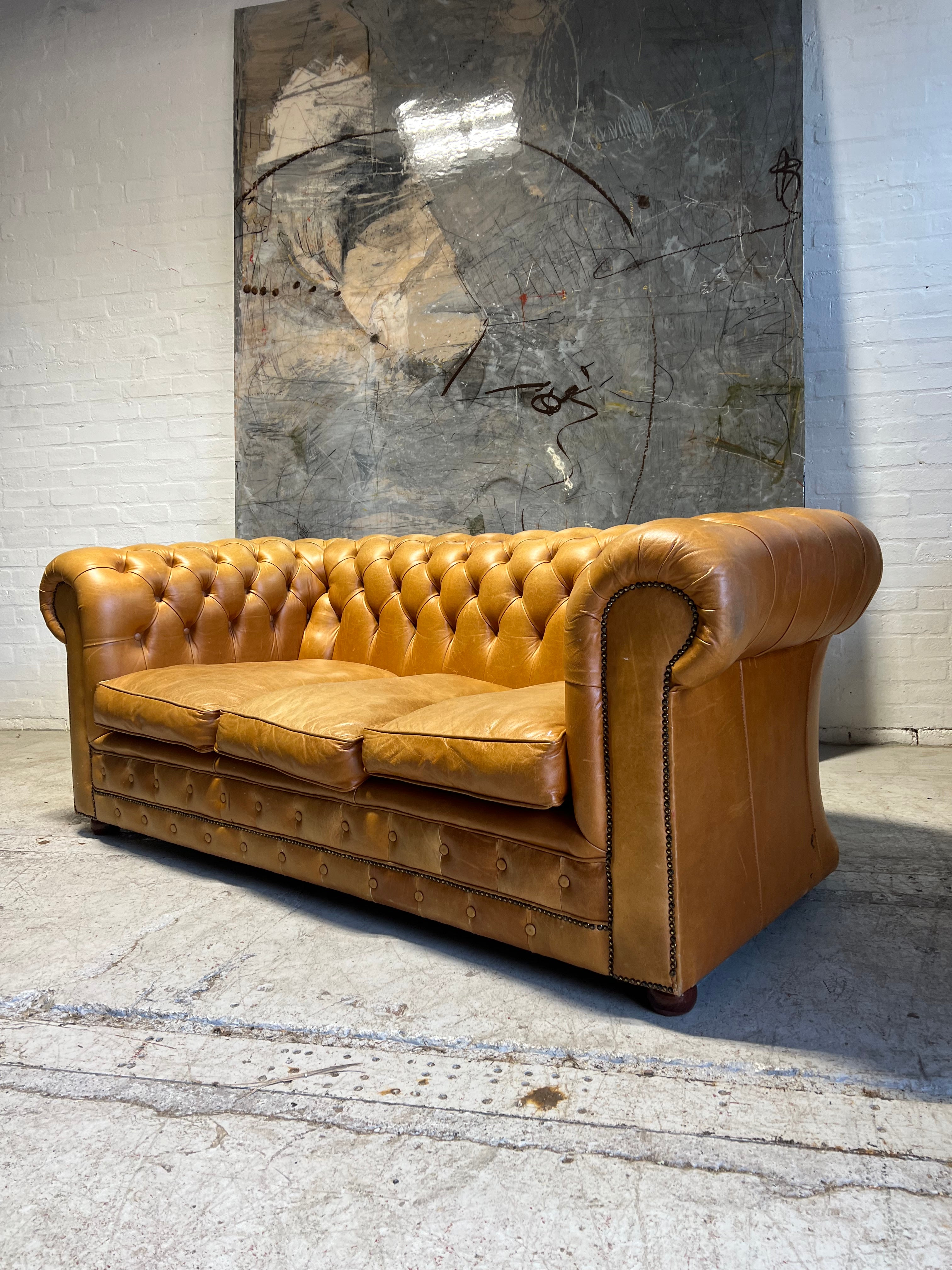 A Great Super Deep Honey Tan Leather Chesterfield Sofa