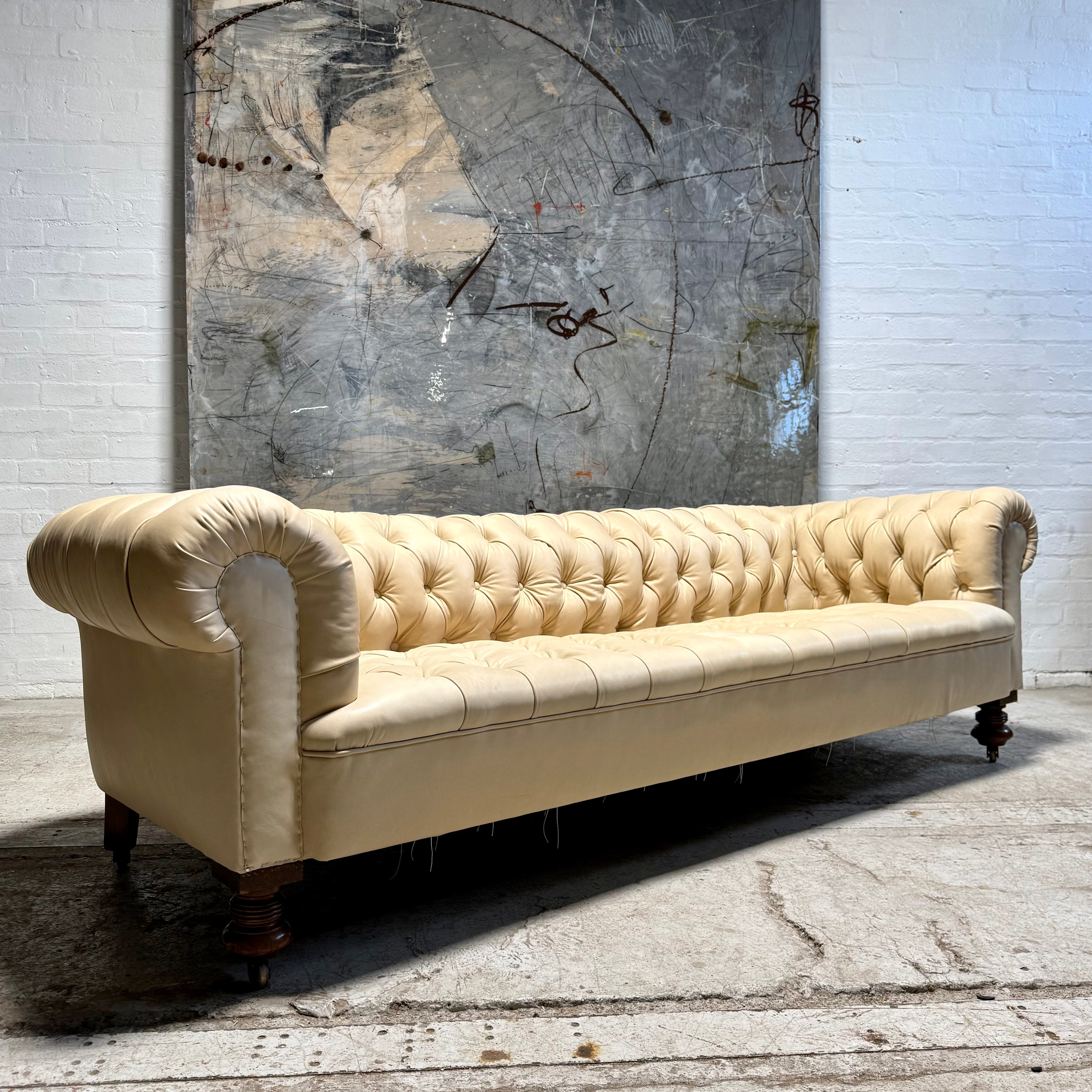 250cm Early 20thC Antique Leather Chesterfield Sofa (to be hand dyed)