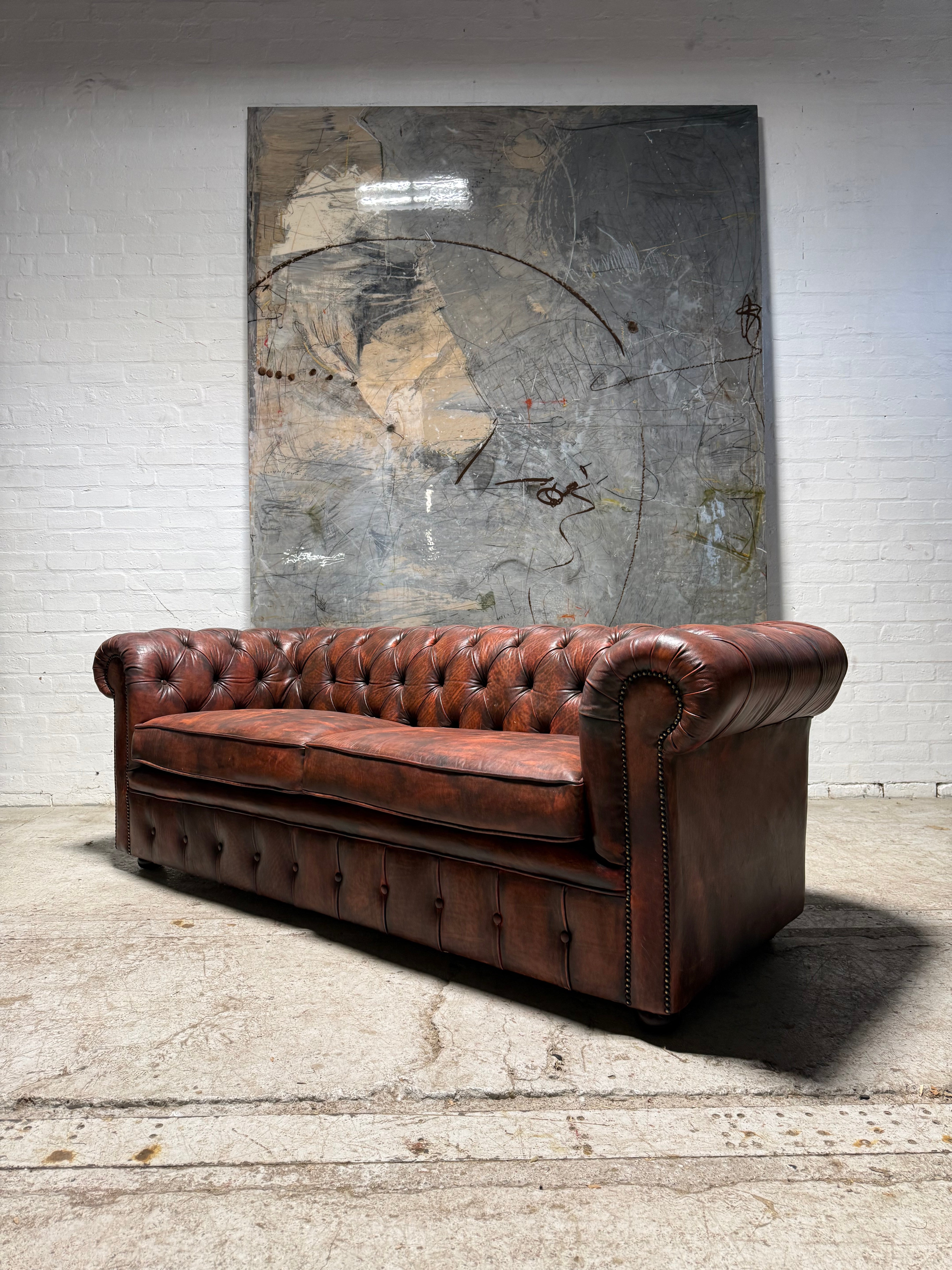 Restored Twice Loved Hand Dyed Leather Chesterfield Large 3 Seater Sofa