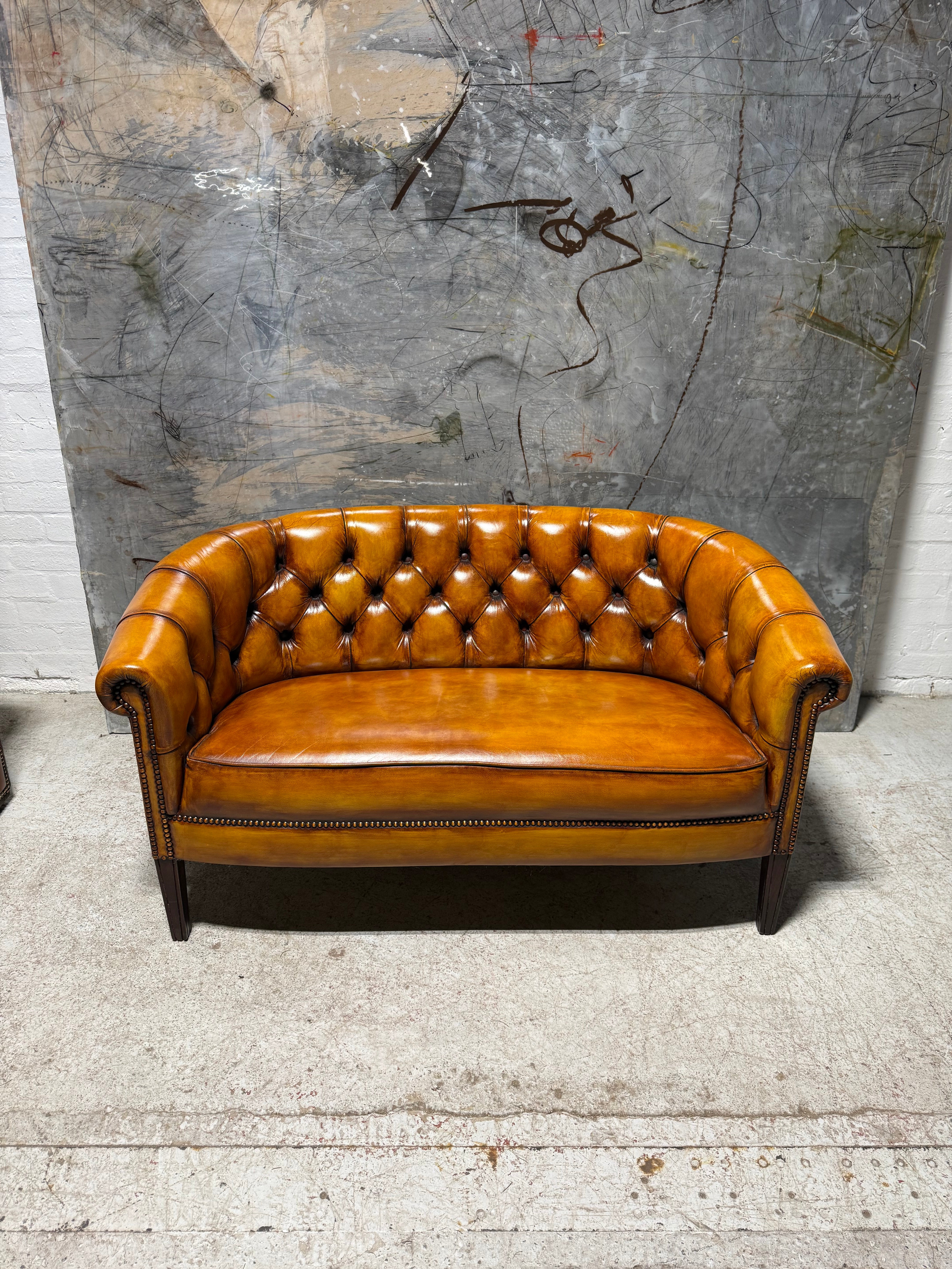 Lovely Hand Dyed Leather Office Sofa in Golden Tan