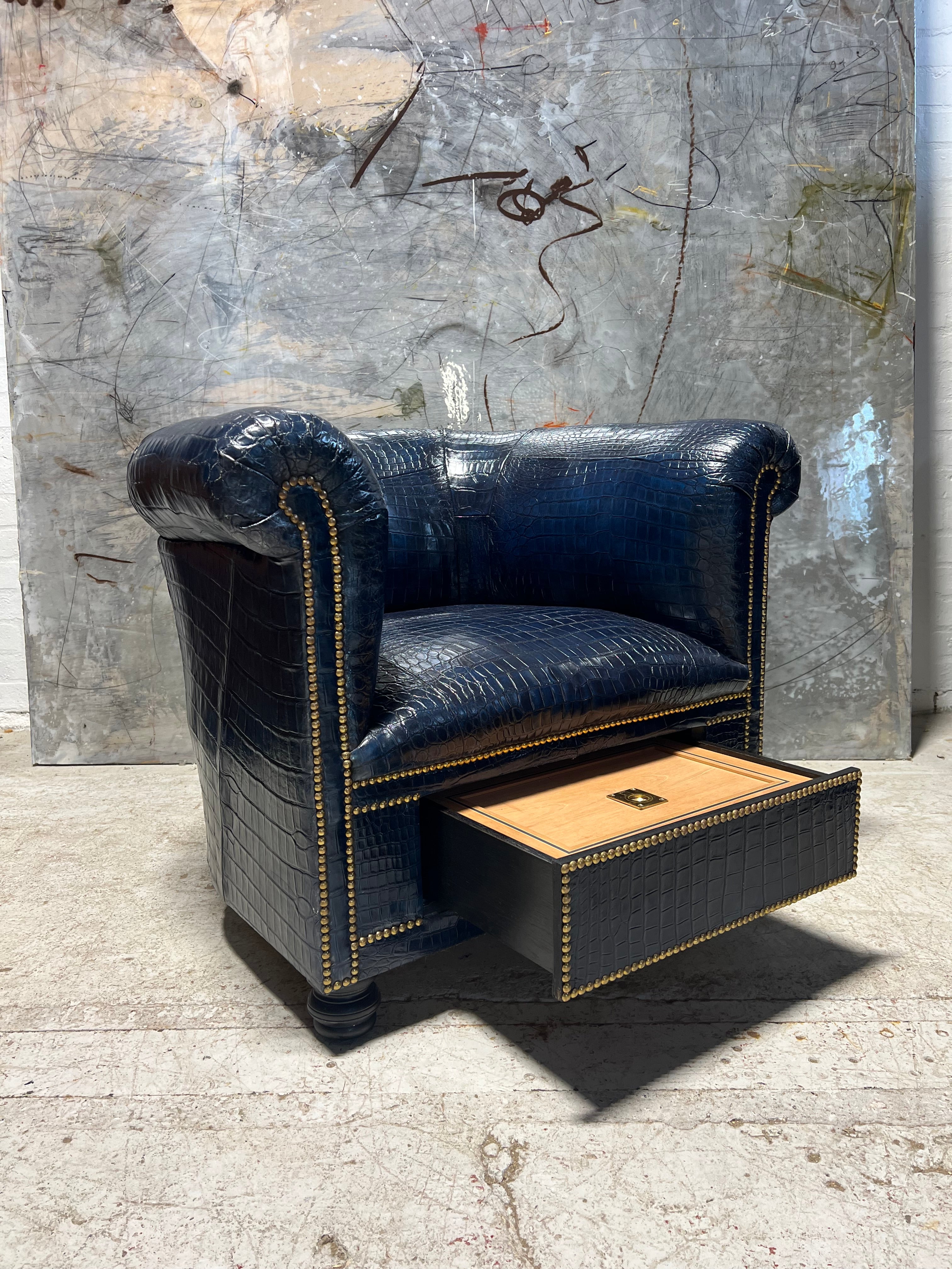 Crocodile Skin Gentleman’s Club Chair with Humidor