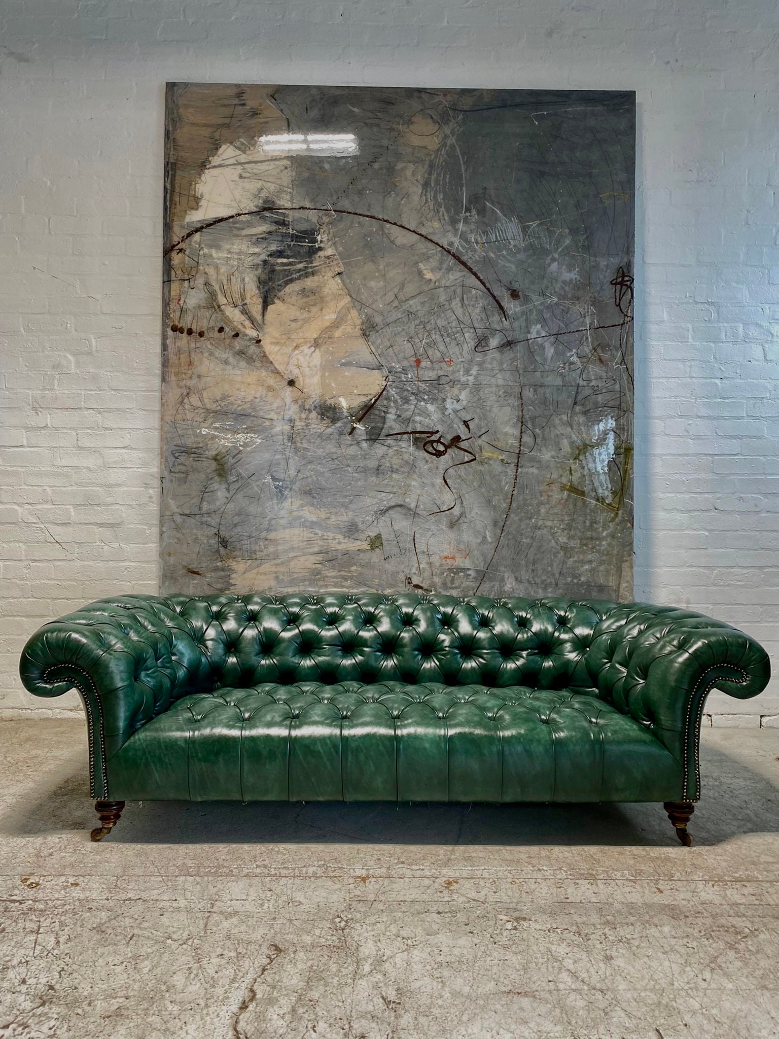 Antique Leather Howard & Son's Chesterfield Sofa - Hand Dyed in our Wimbledon Green