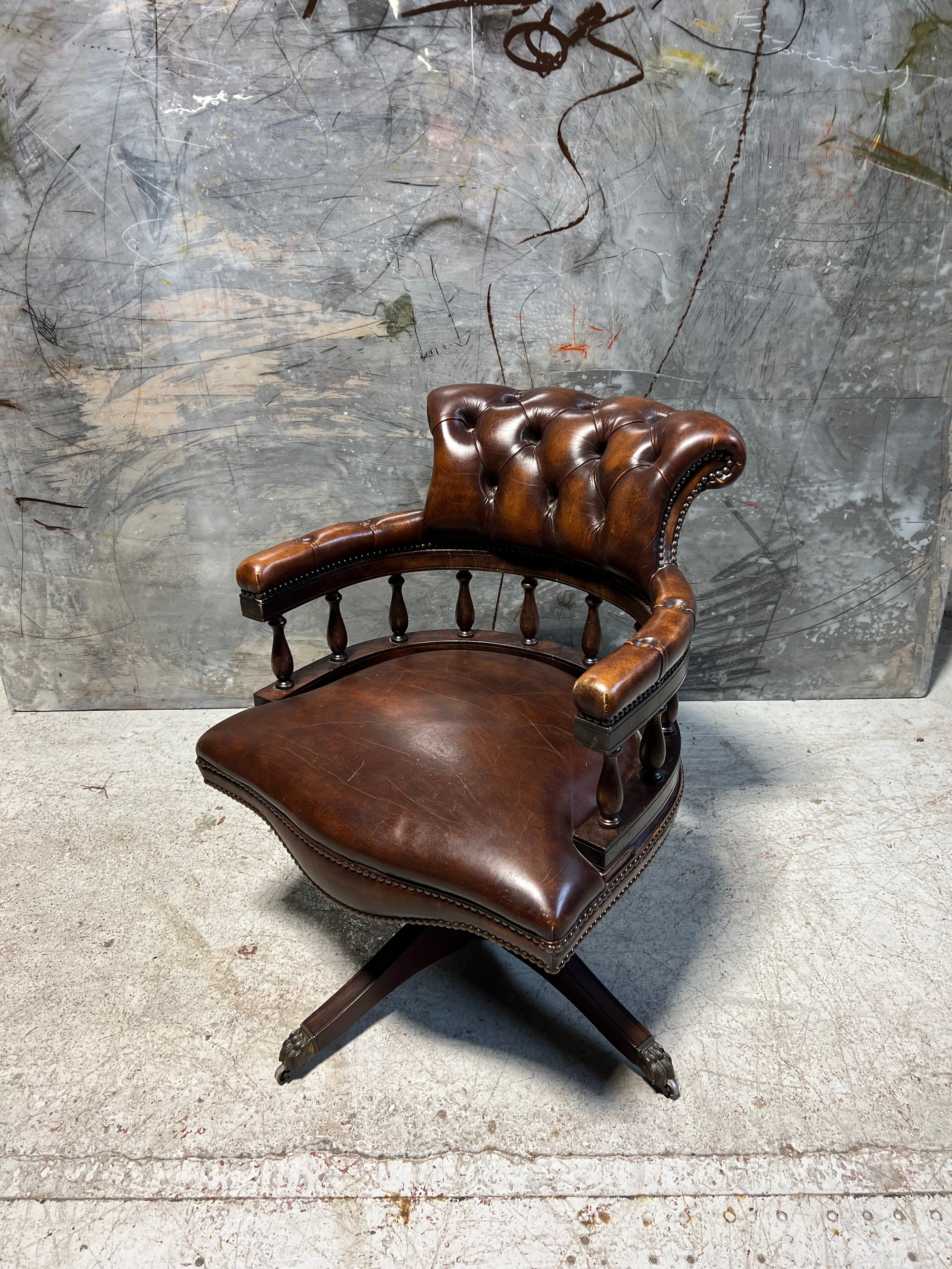 Beautiful Little Leather Captains Chair