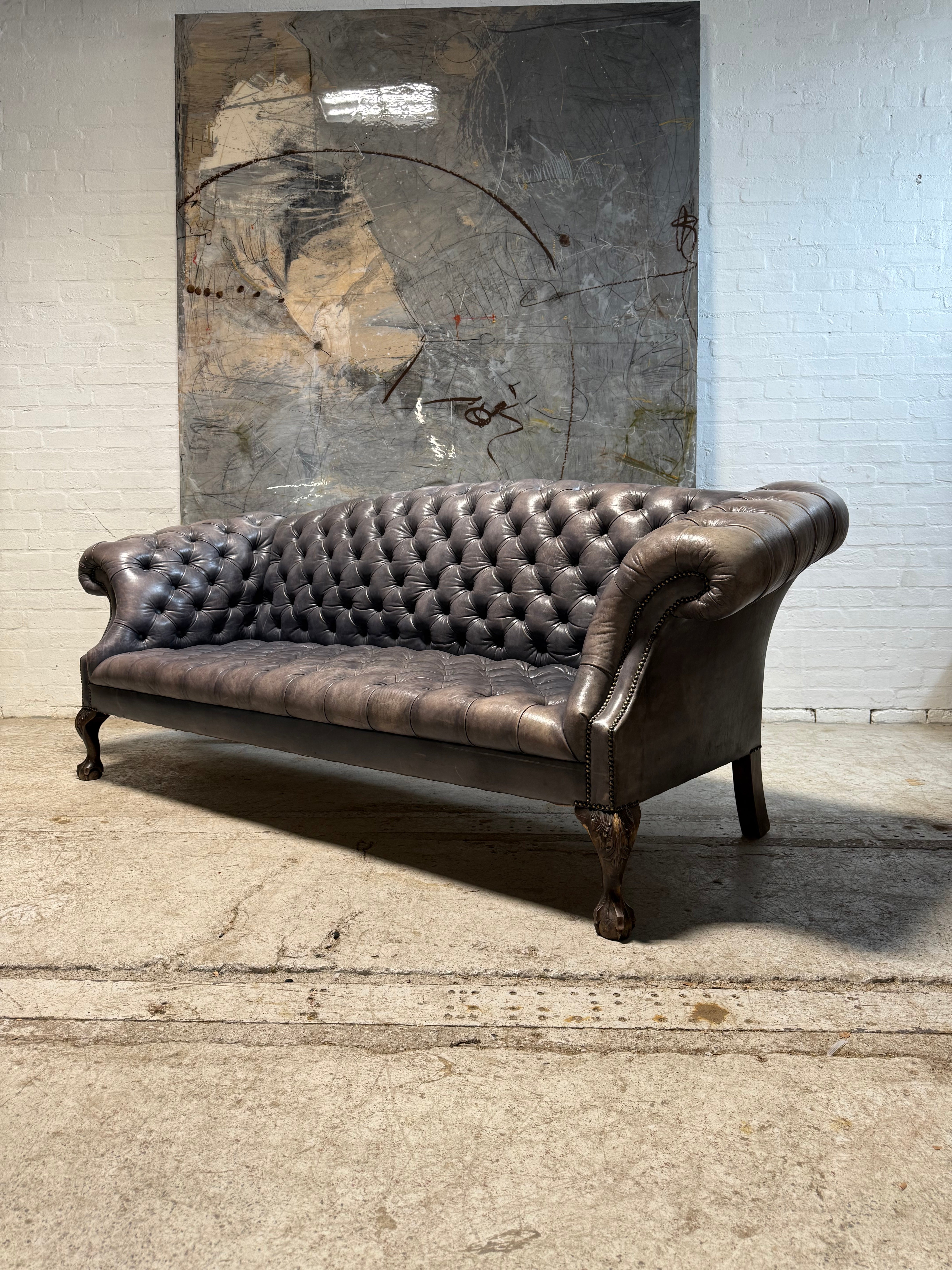 4 Seater Rockingham Chippendale Sofa in hand Dyed Ocean Blue