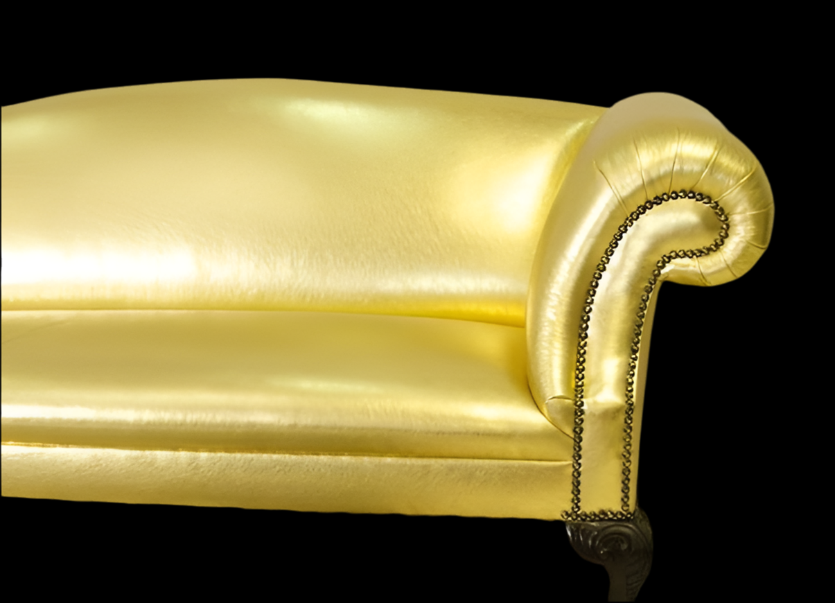 Alan Carr’s Chatty Man Rockingham Chippendale Sofa – Golden Leather