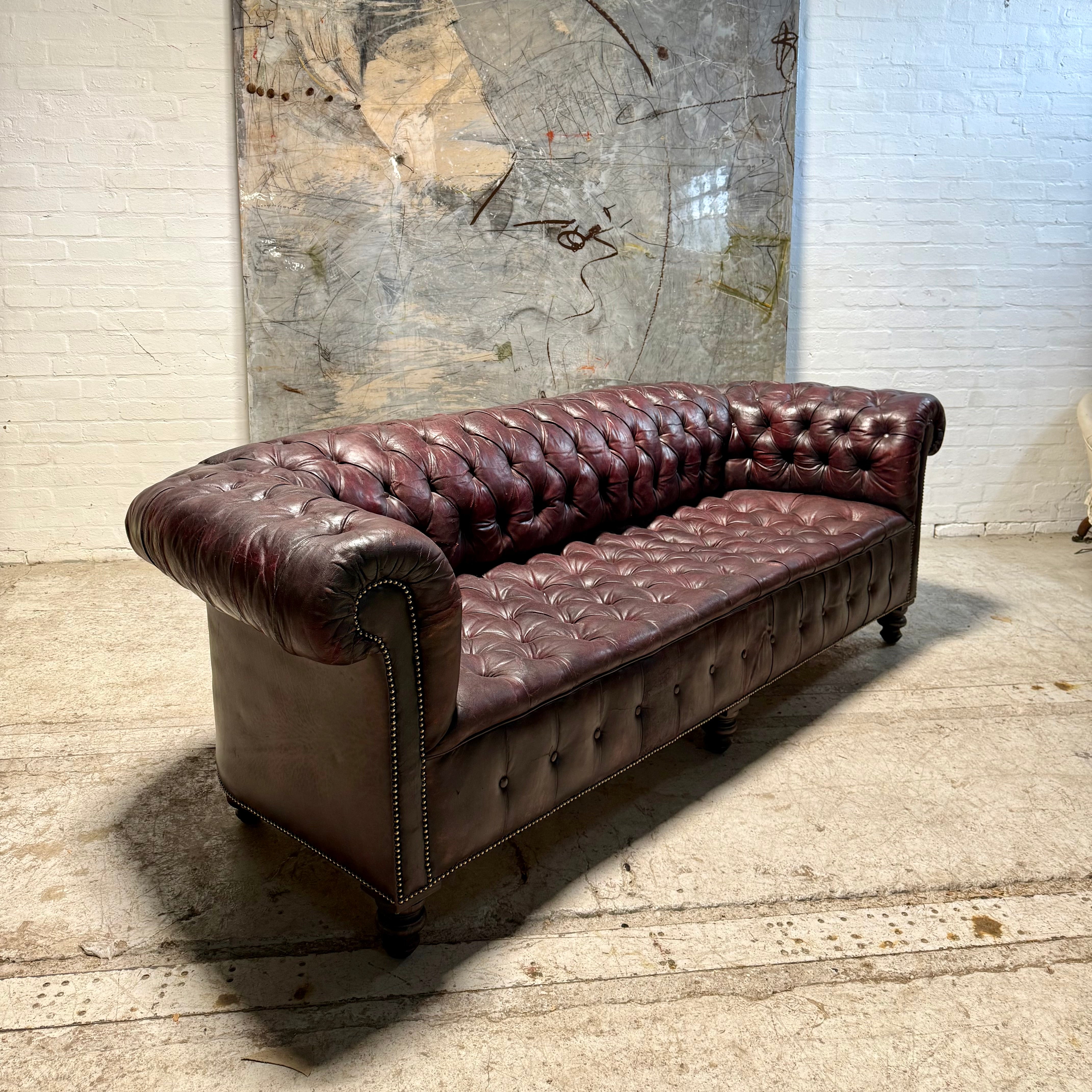 Exceptional Large Country House Leather Chesterfield Sofa Circa 1900