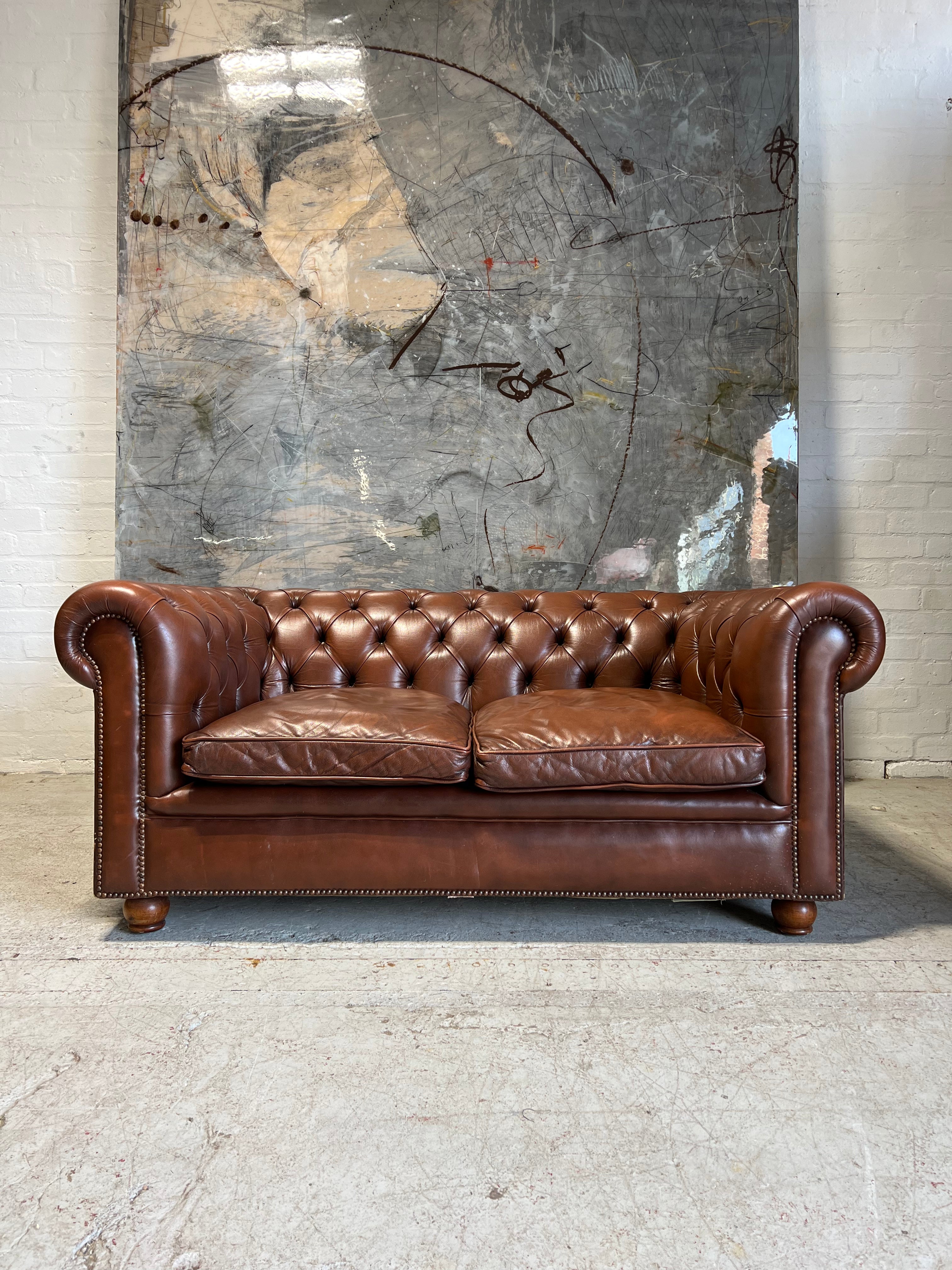 2 of 6 - A Stunning Pair of Rich Brown Leather Chesterfield a Library Chairs