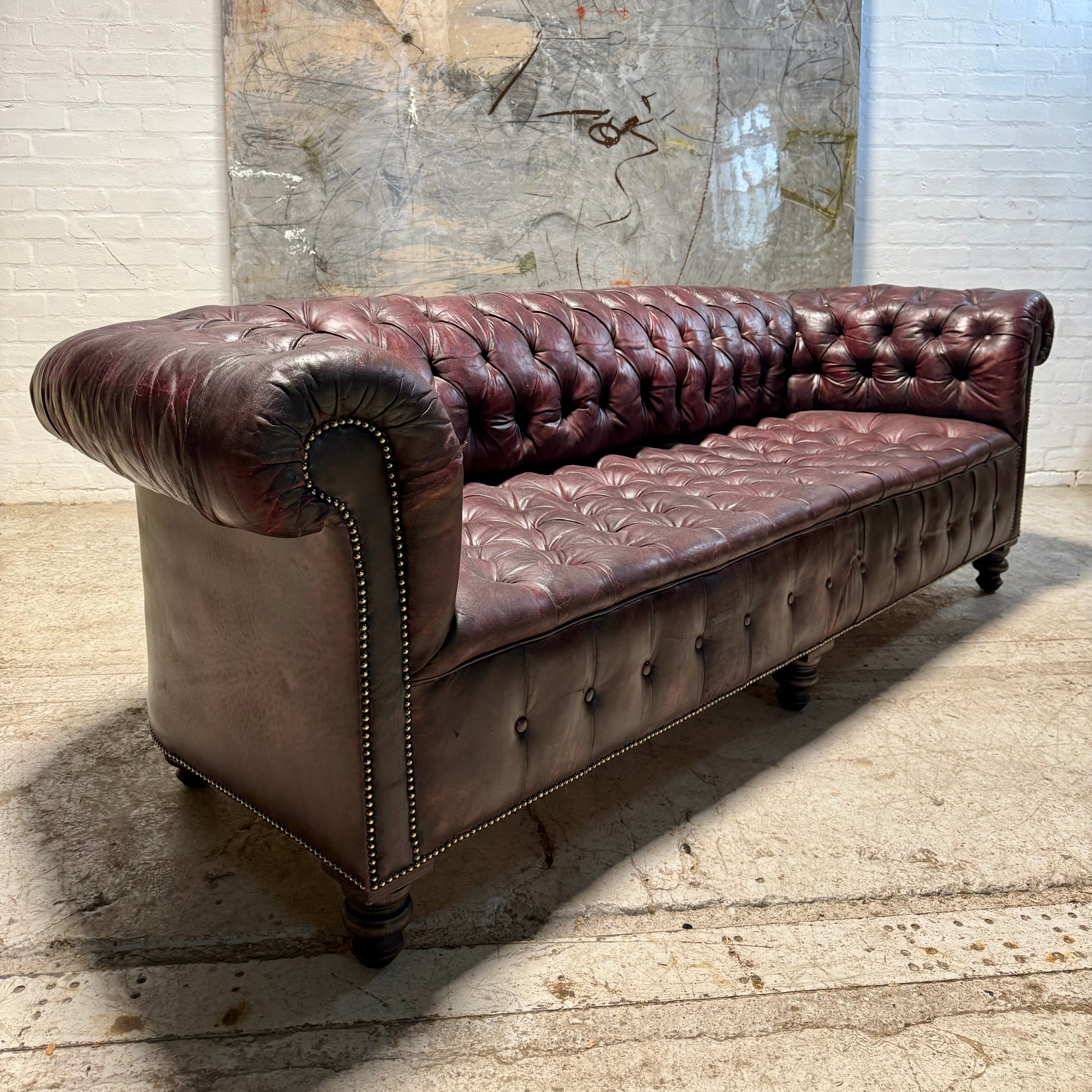 Exceptional Large Country House Leather Chesterfield Sofa Circa 1900
