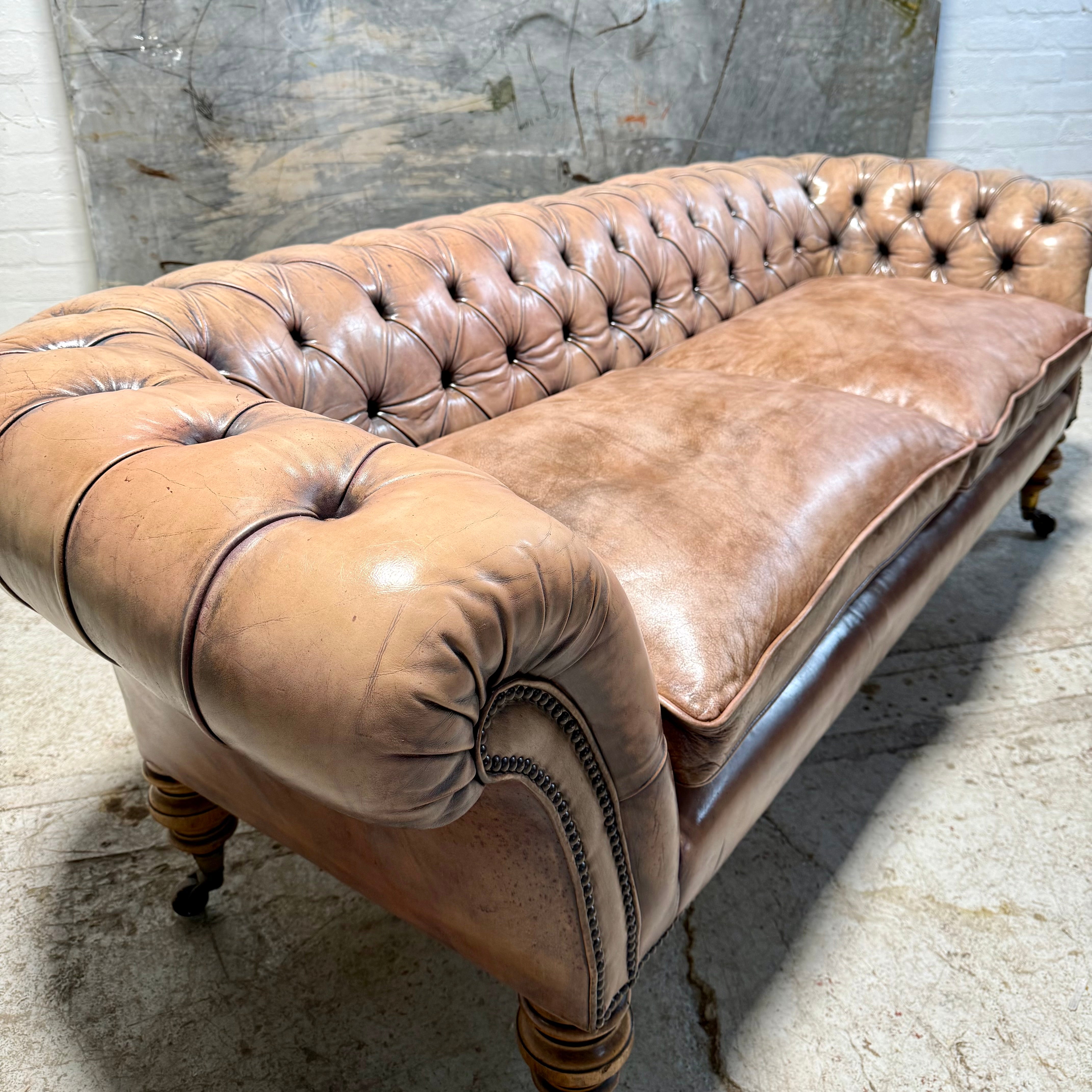 Very Beautiful 19thC Leather Chesterfield Sofa in Hand Dyed Leathers
