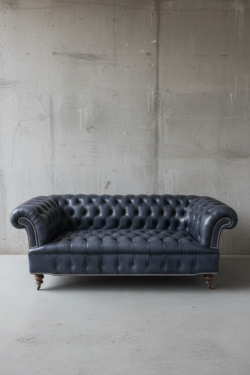 Our Howard Leather Chesterfield Sofa in Hand Dyed Elephant Grey