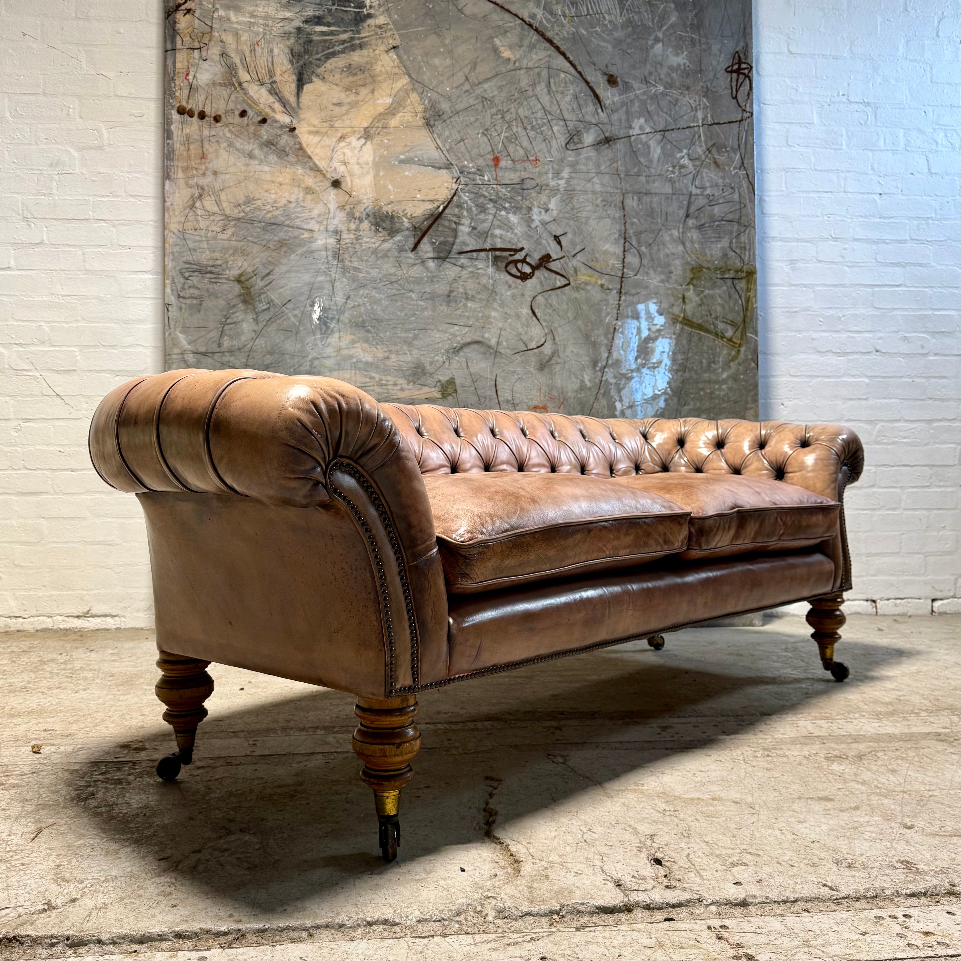 Very Beautiful 19thC Leather Chesterfield Sofa in Hand Dyed Leathers