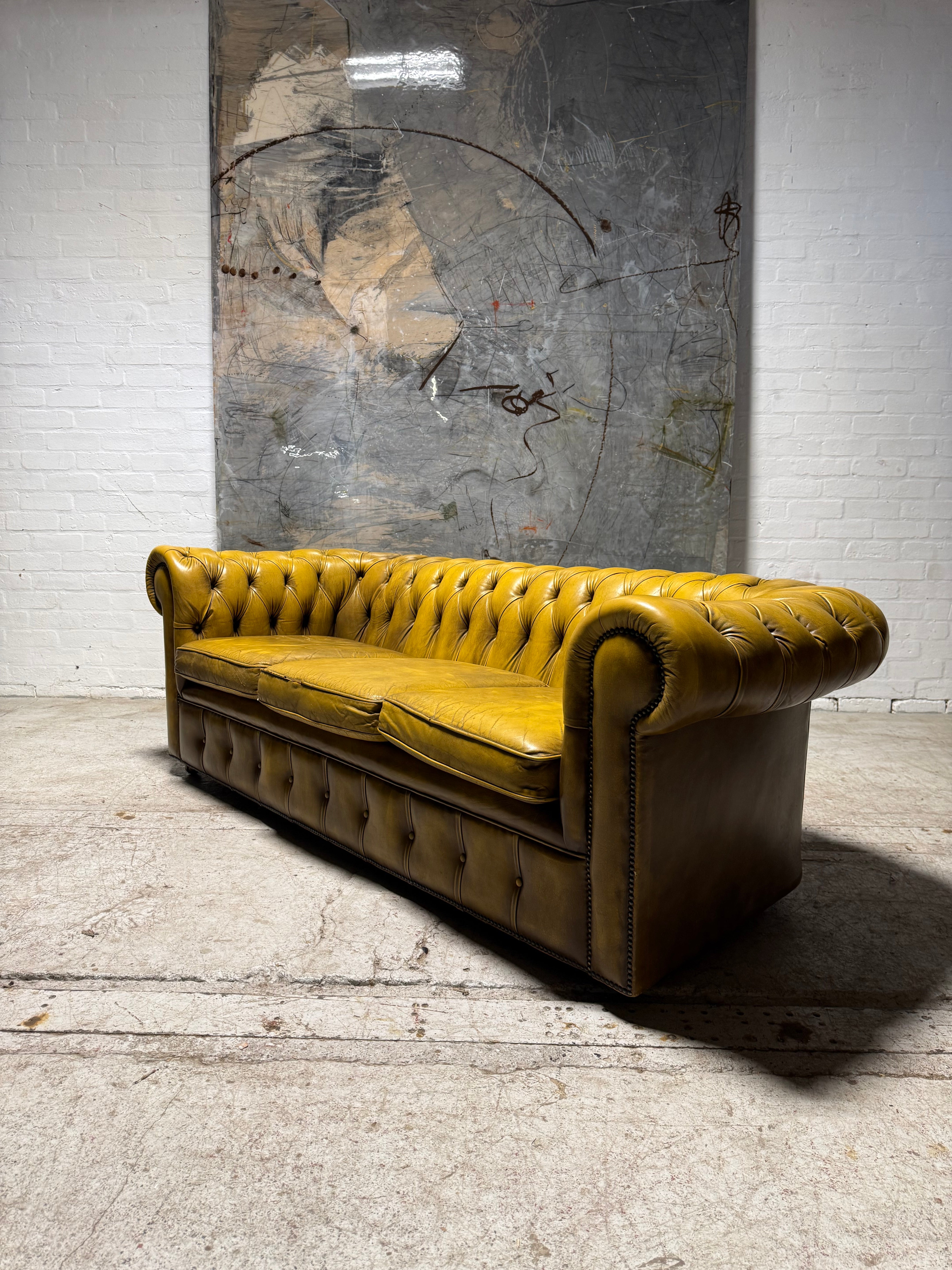 Beautiful Golden Tan Vintage Leather Chesterfield Sofa