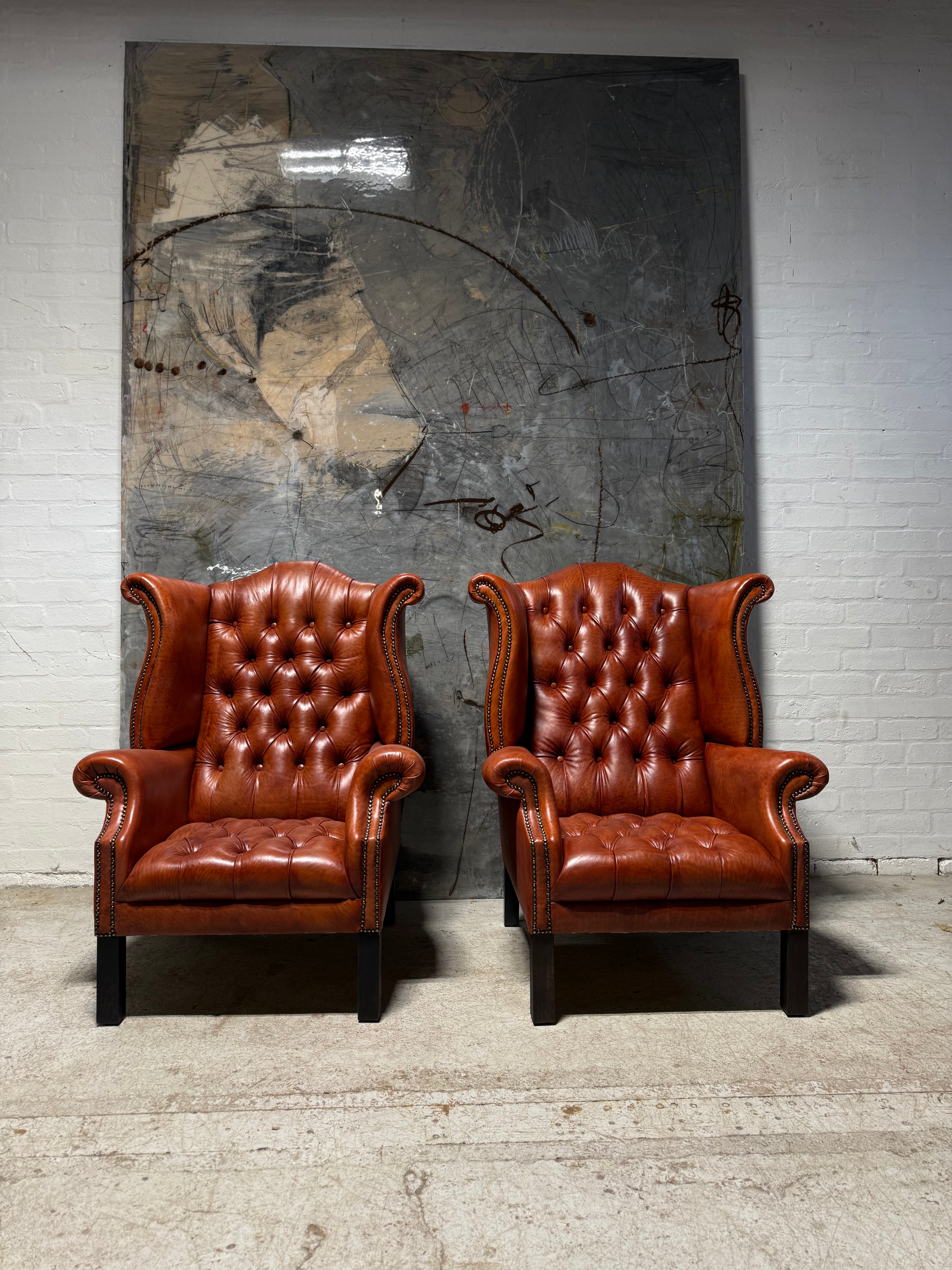 Fully Restored Late 20thC Chesterfield 3 Piece Suite in Hand Dyed Cognac