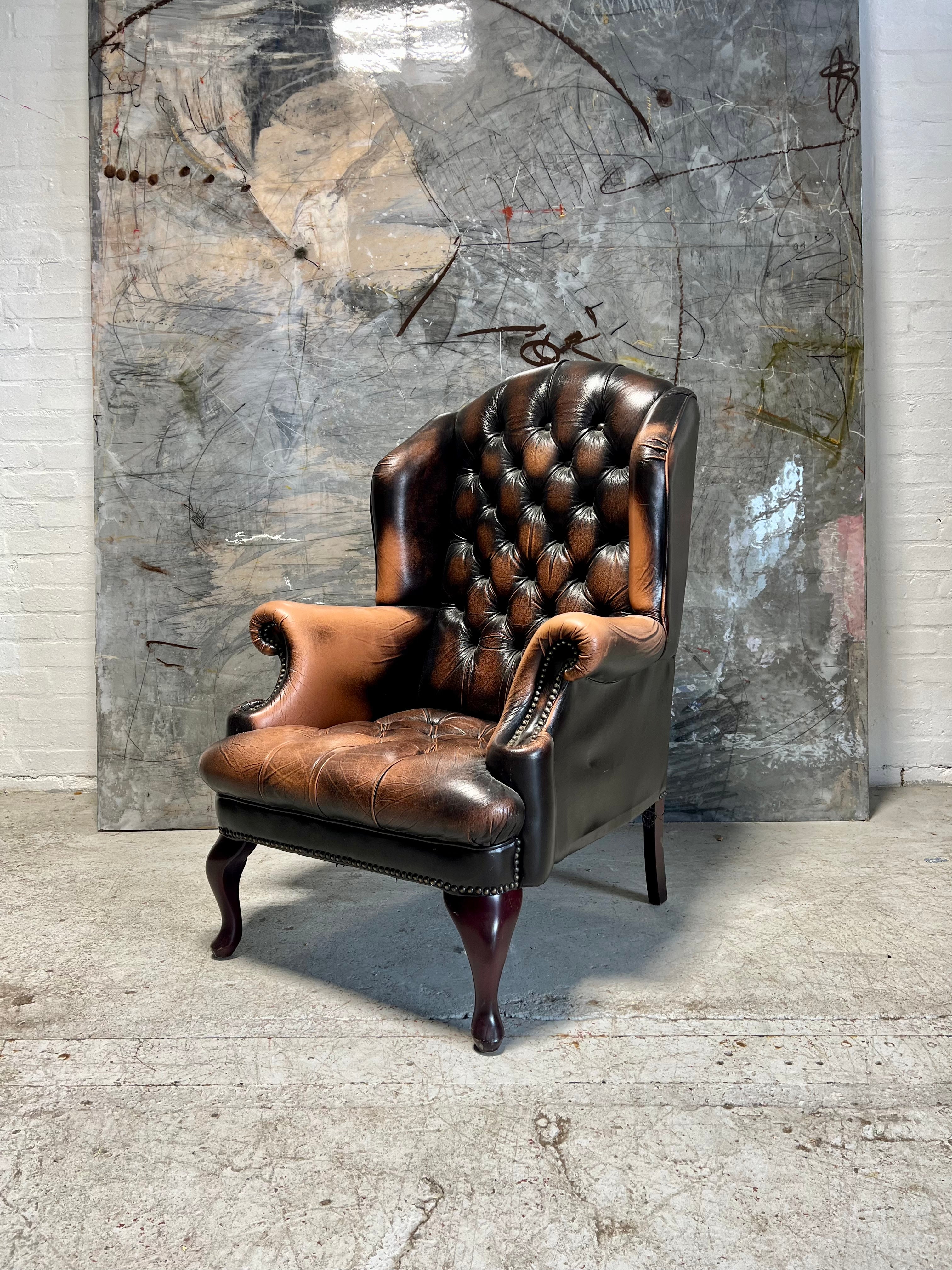 A Really Elegant Georgian Style Gentleman’s Wing Back Chair in Amazing Brown Leather