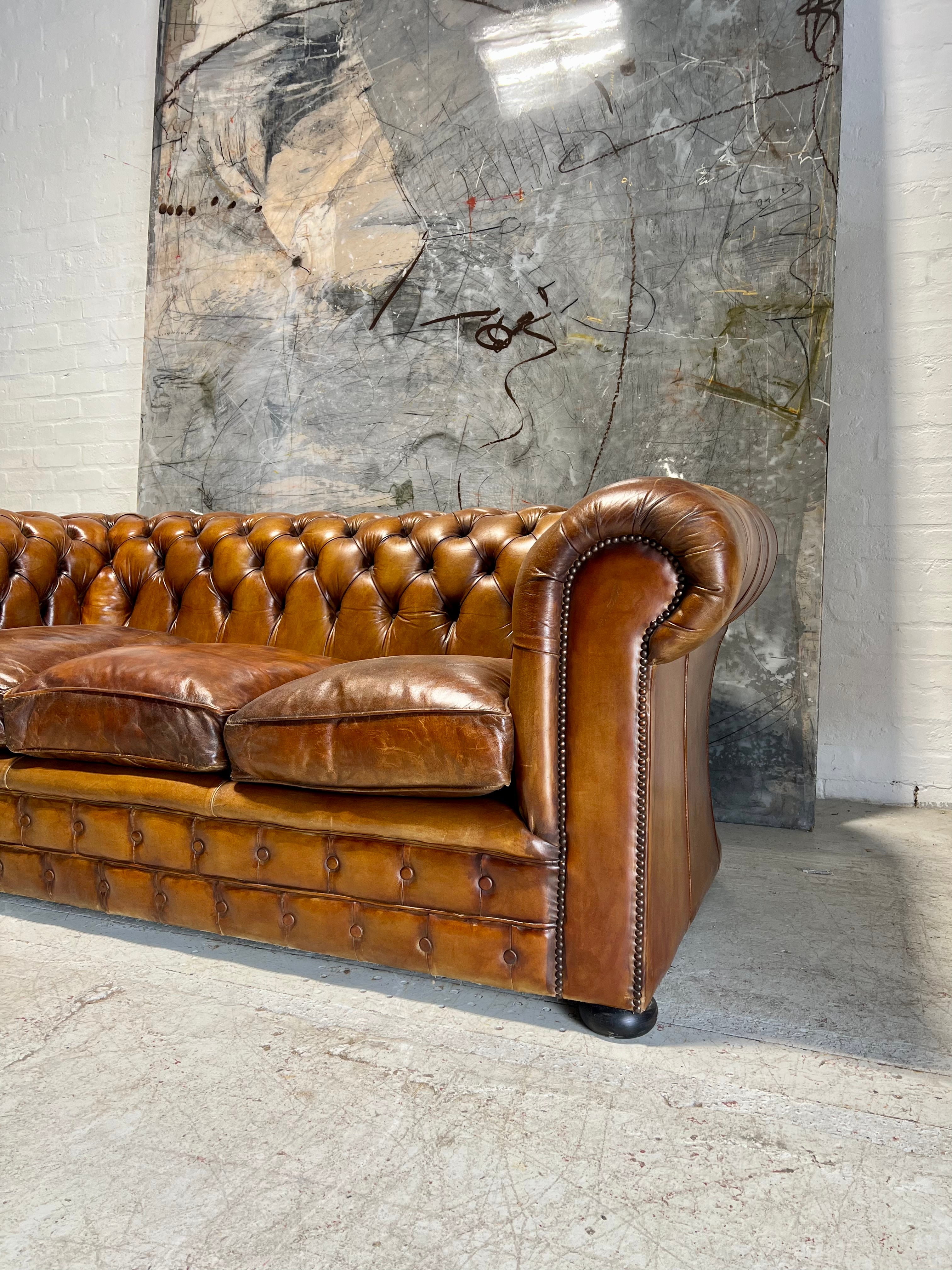 Exceptional MidC Caramel Hand Dyed Leather Chesterfield Sofa