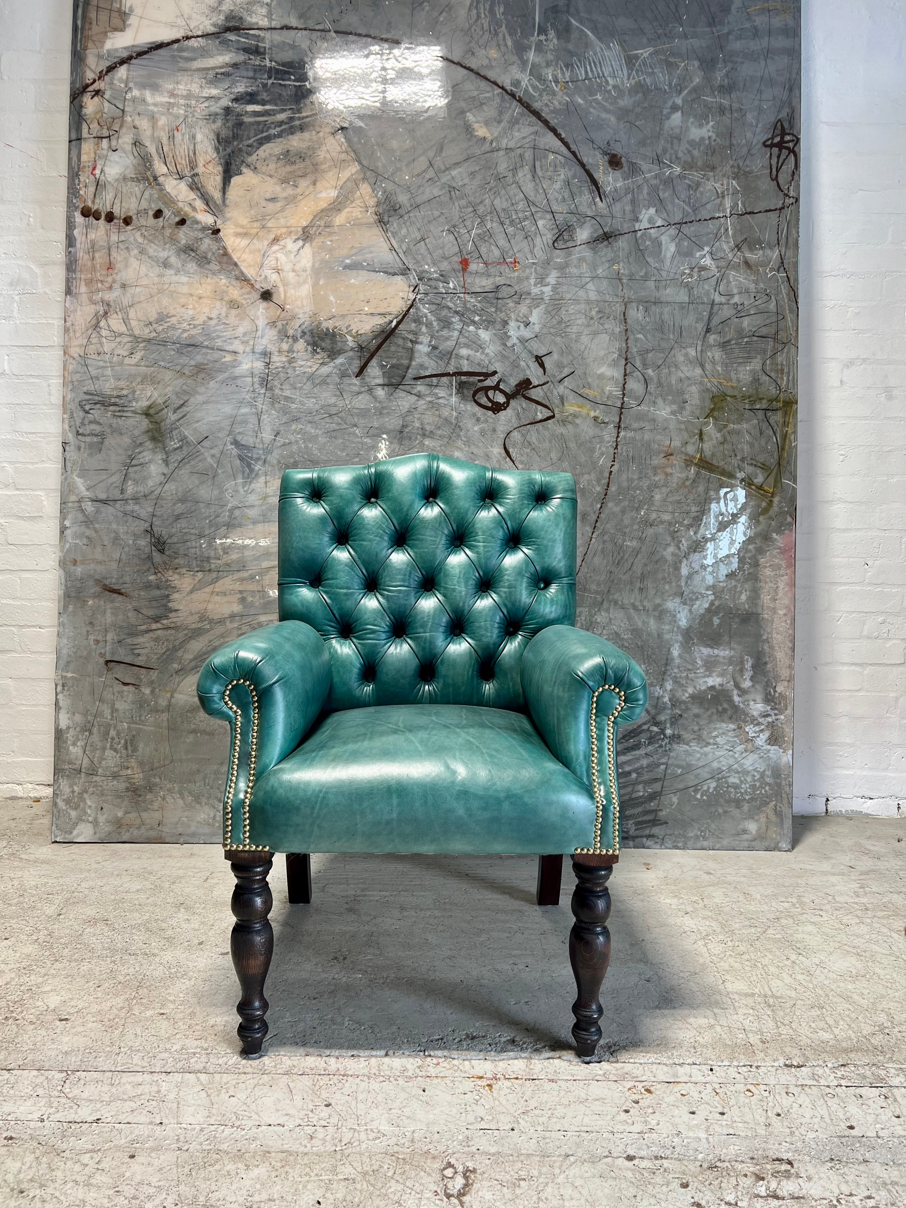 Our Grand Dining Chair in Hand dyed Tiffany Green
