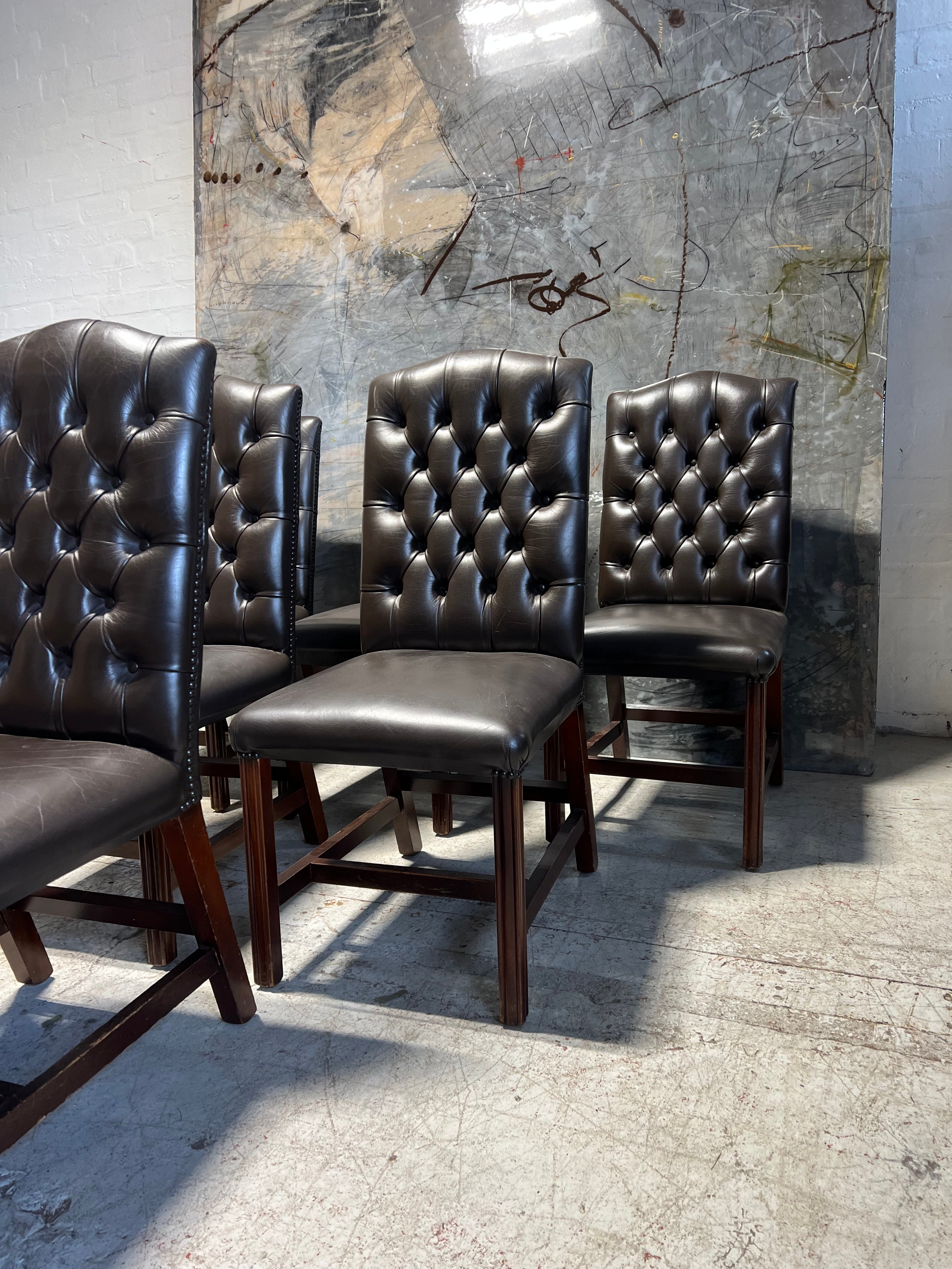 Set of 6 Amazing Value Buttoned Dining Chairs in Bitter Chocolate Leather