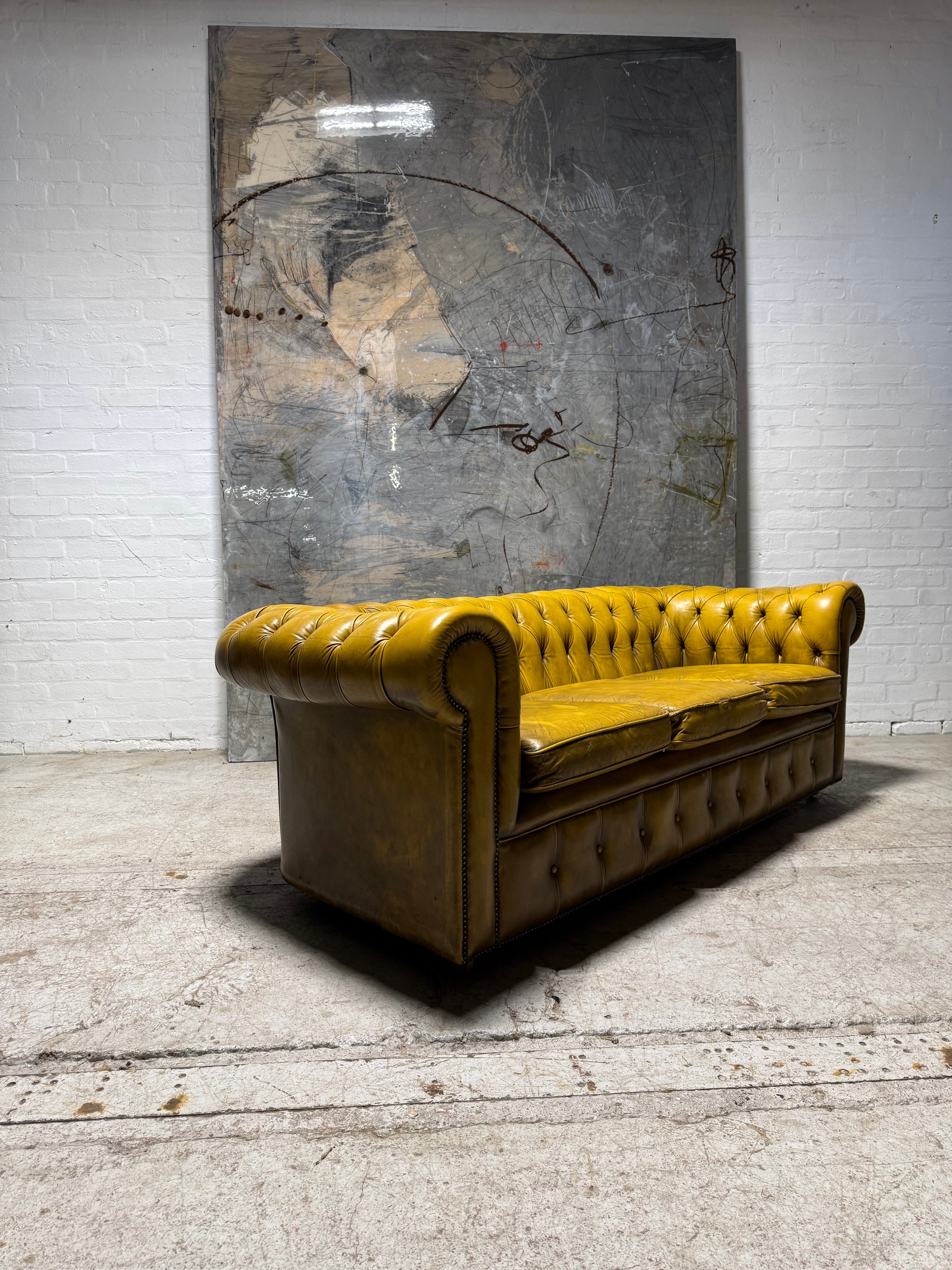 Beautiful Golden Tan Vintage Leather Chesterfield Sofa