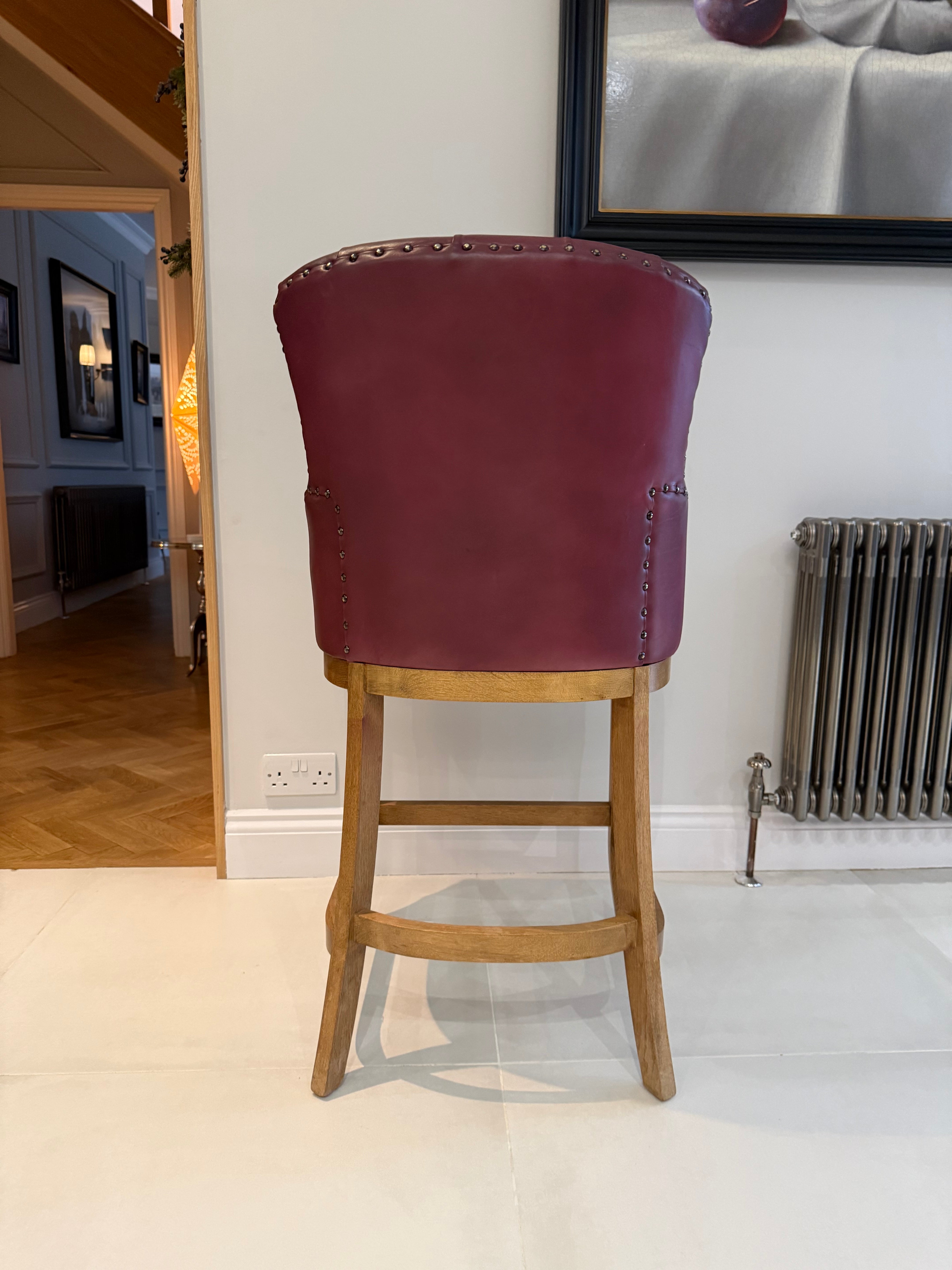 Our Munch Barstool in Hand Dyed Deep Orchid Leather
