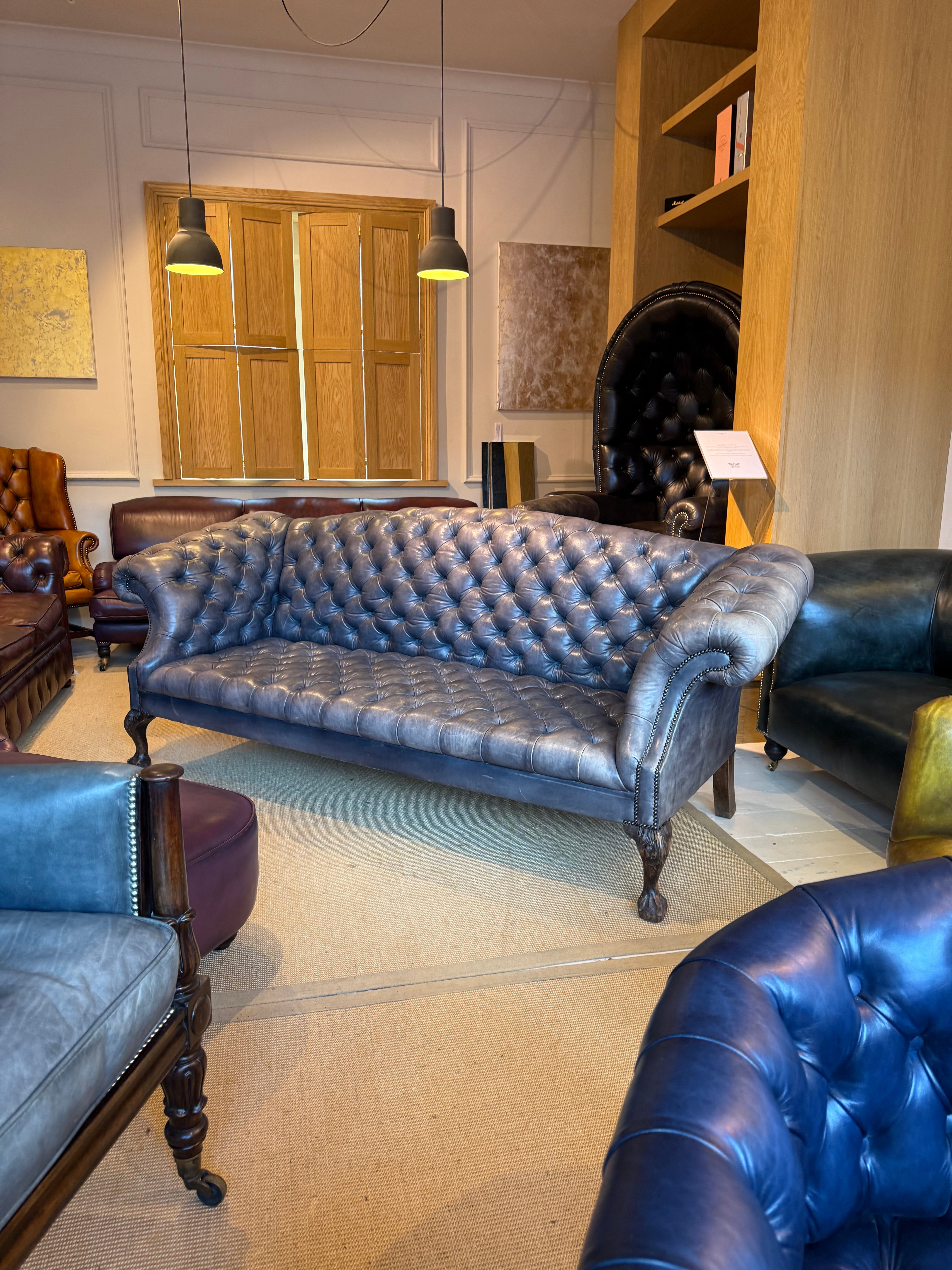 4 Seater Rockingham Chippendale Sofa in hand Dyed Ocean Blue