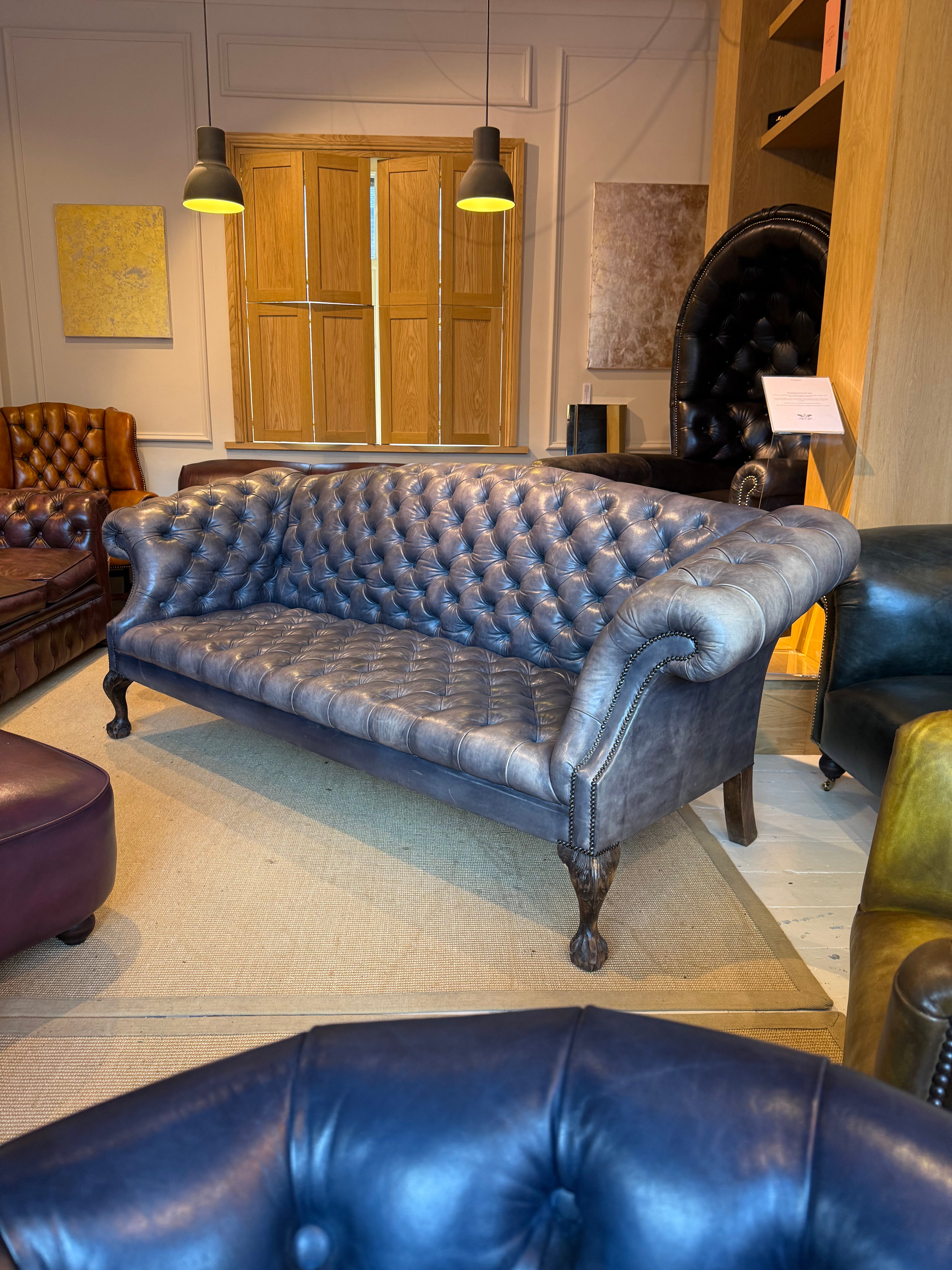 4 Seater Rockingham Chippendale Sofa in hand Dyed Ocean Blue