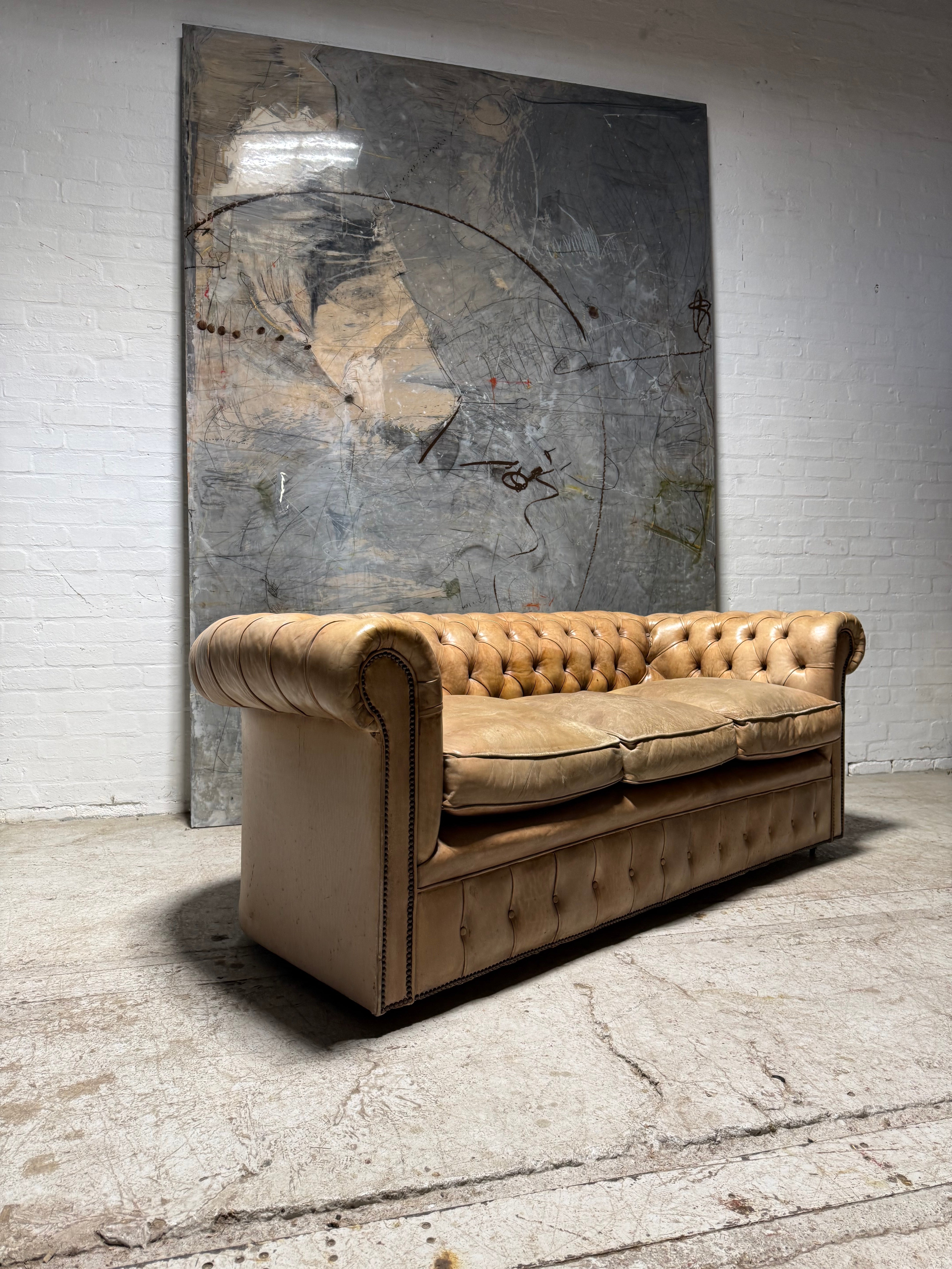 Very Good MidC Hand Dyed Leather Chesterfield Sofa